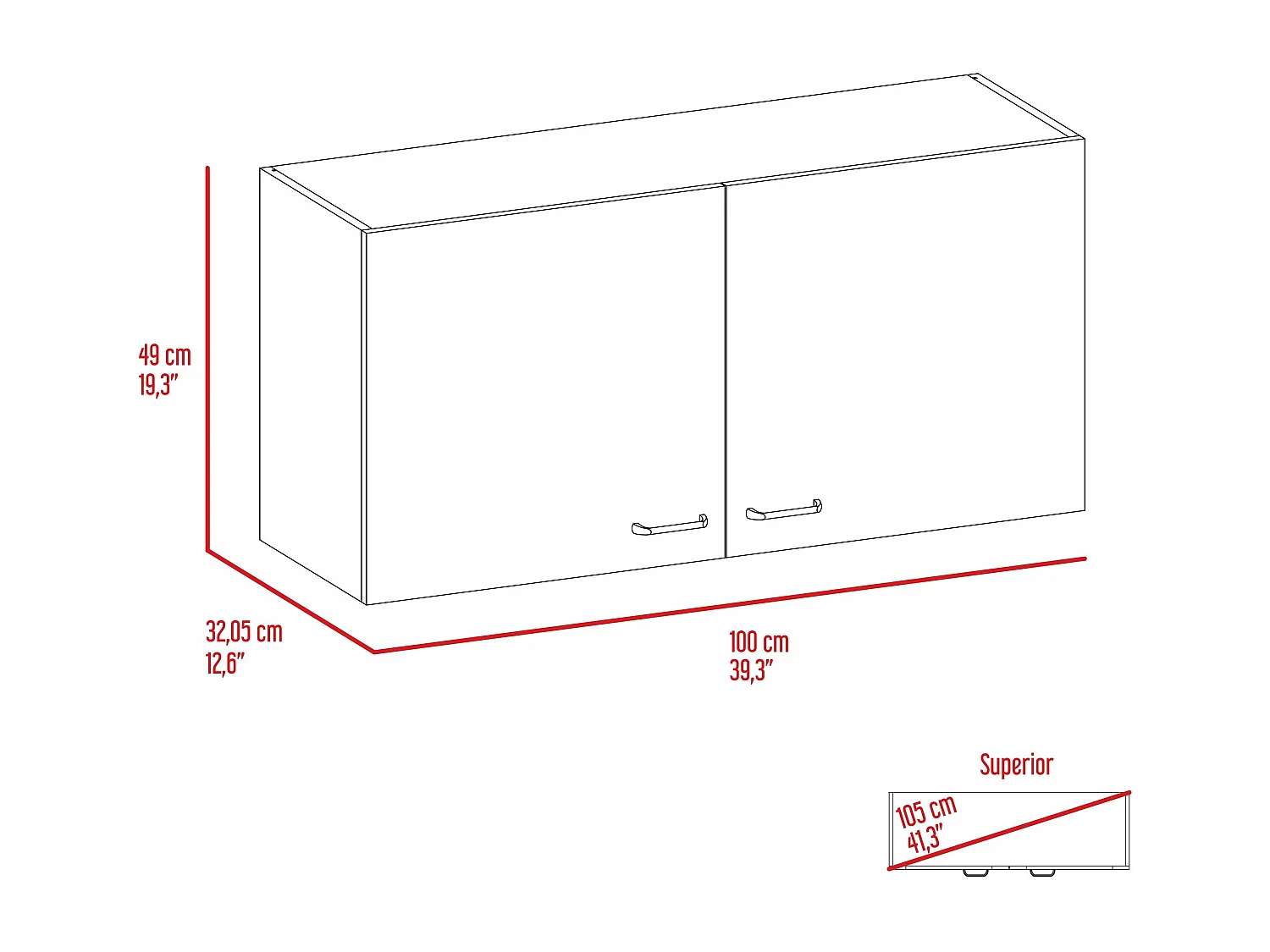 Pensile da cucina Napoli, con due ante , 49.02 cm X 99.82 cm X 32 cm , Multicolore