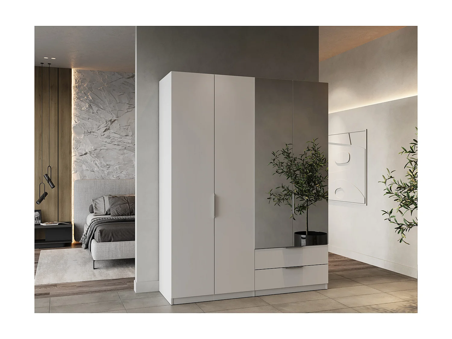 Roupeiro c/espelho AMBIHOME SHADE 12 - Branco, C157xP51xA203cm