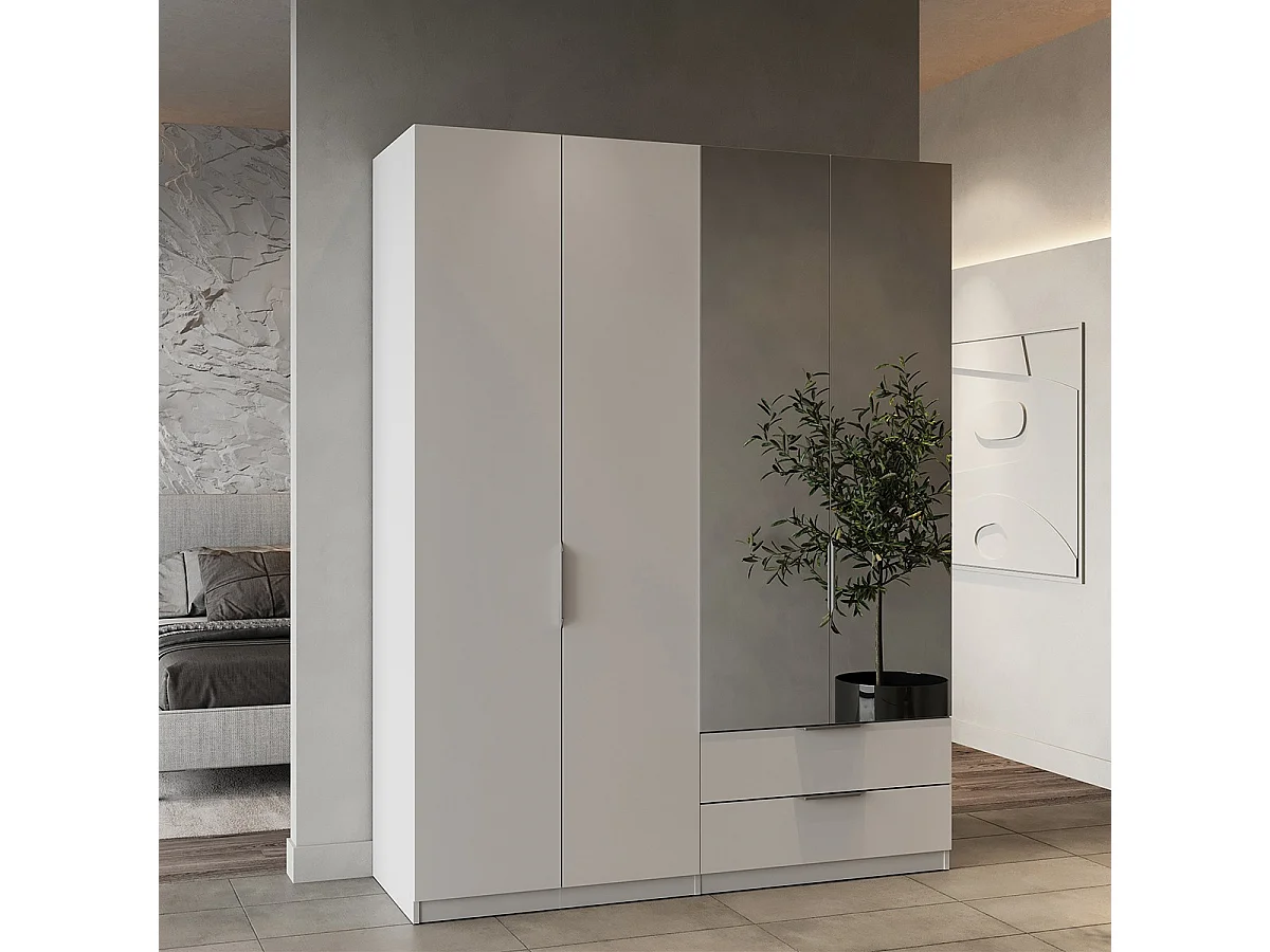Szafa Ghost z 4 drzwiami, 2 szufladami i 2 lustrami - dł. 157,3 cm