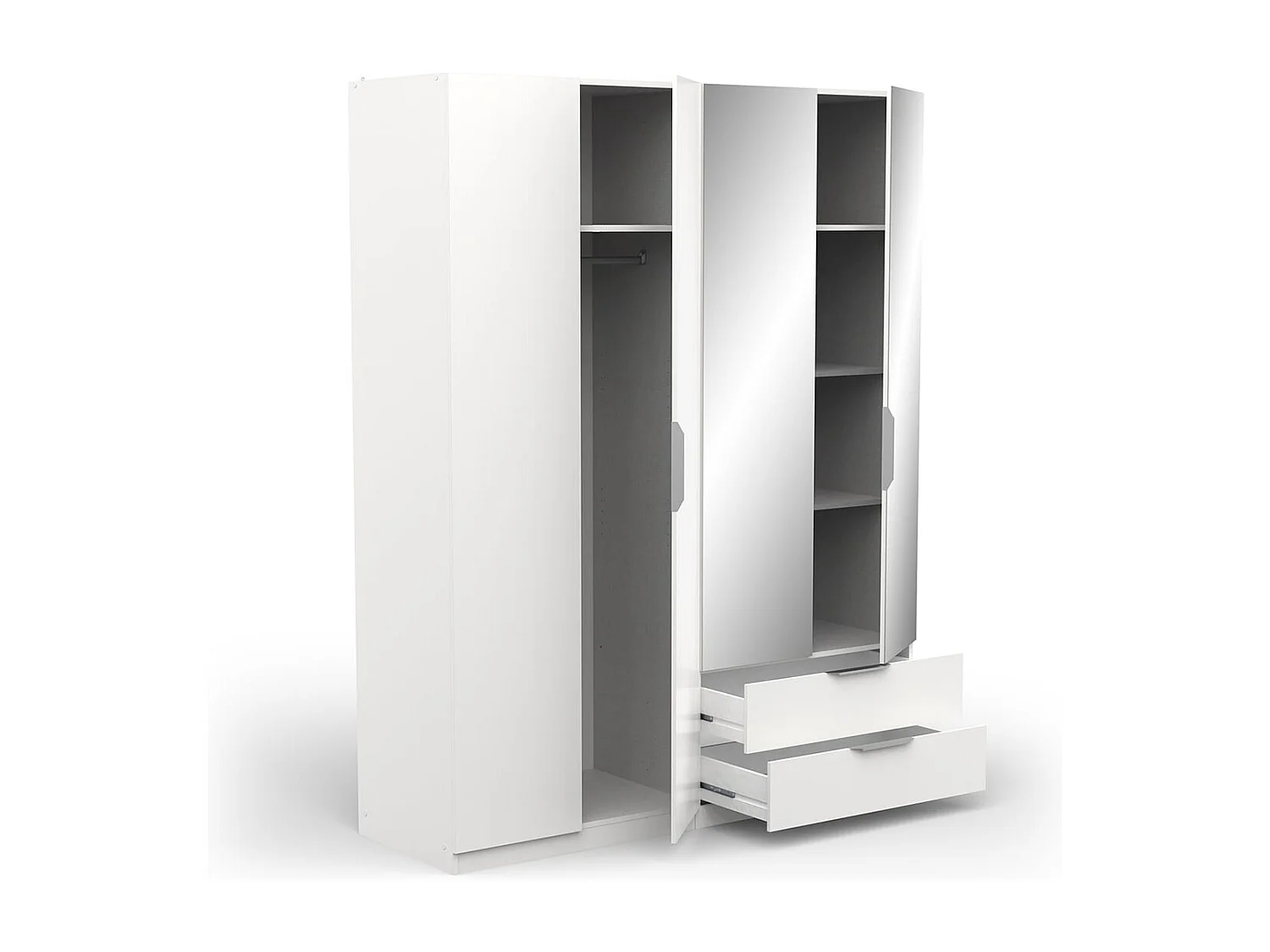 Szafa Ghost z 4 drzwiami, 2 szufladami i 2 lustrami - dł. 157,3 cm