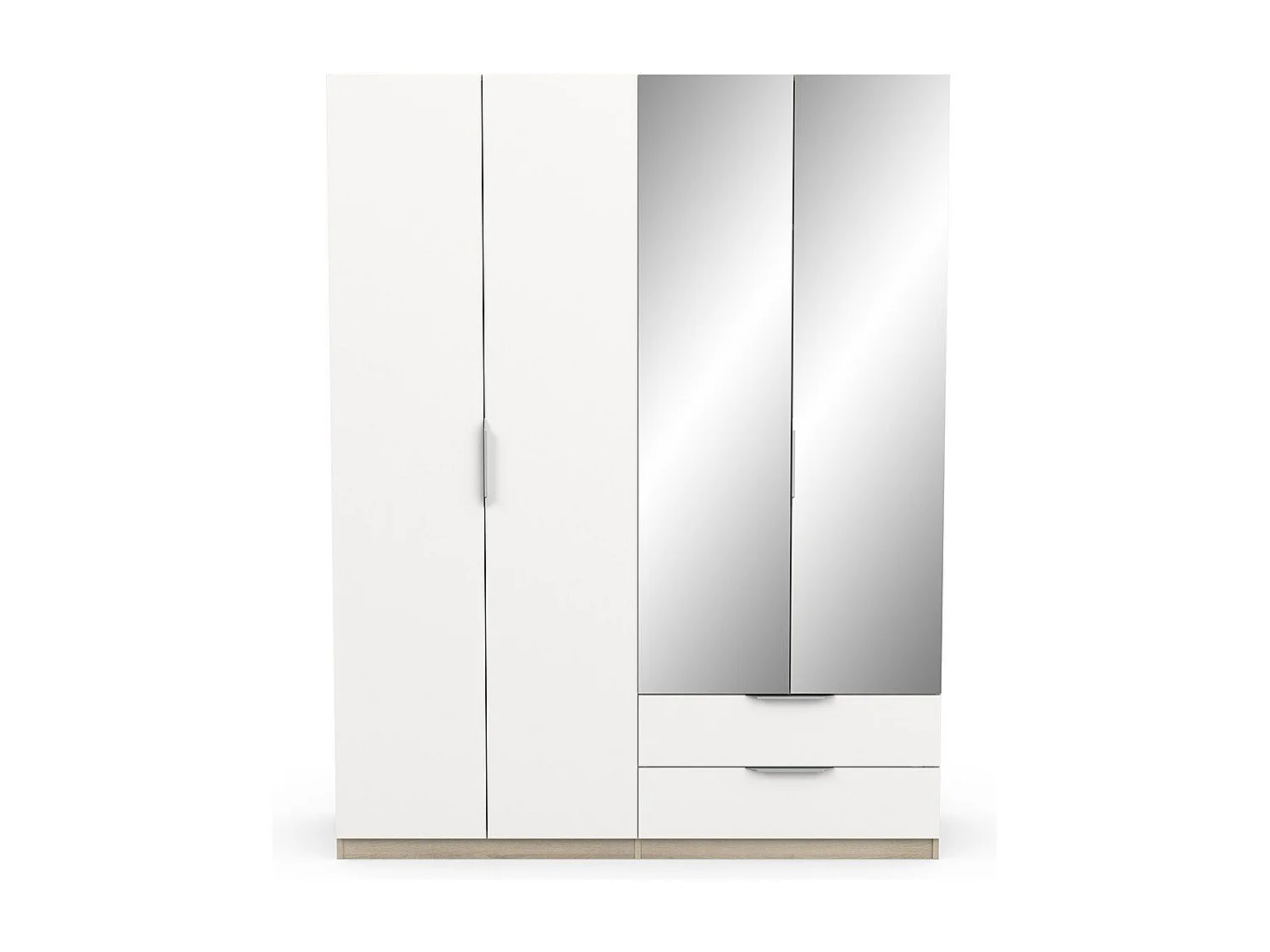 4-deurs kast met spiegel - GHOST - Wit en Eik - 157,3 x 51,1 x 203 cm - DEMEYERE