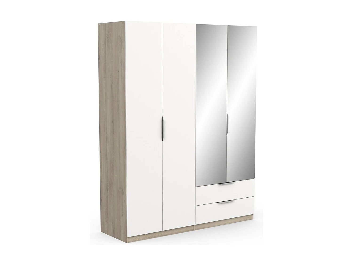 4-deurs kast met spiegel - GHOST - Wit en Eik - 157,3 x 51,1 x 203 cm - DEMEYERE