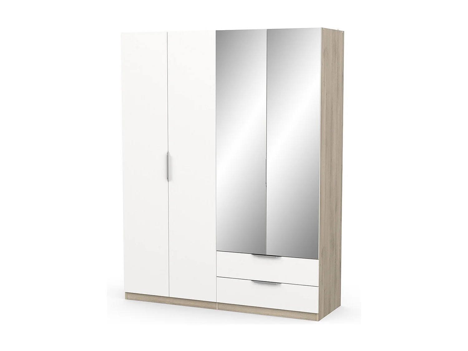 4-deurs kast met spiegel - GHOST - Wit en Eik - 157,3 x 51,1 x 203 cm - DEMEYERE