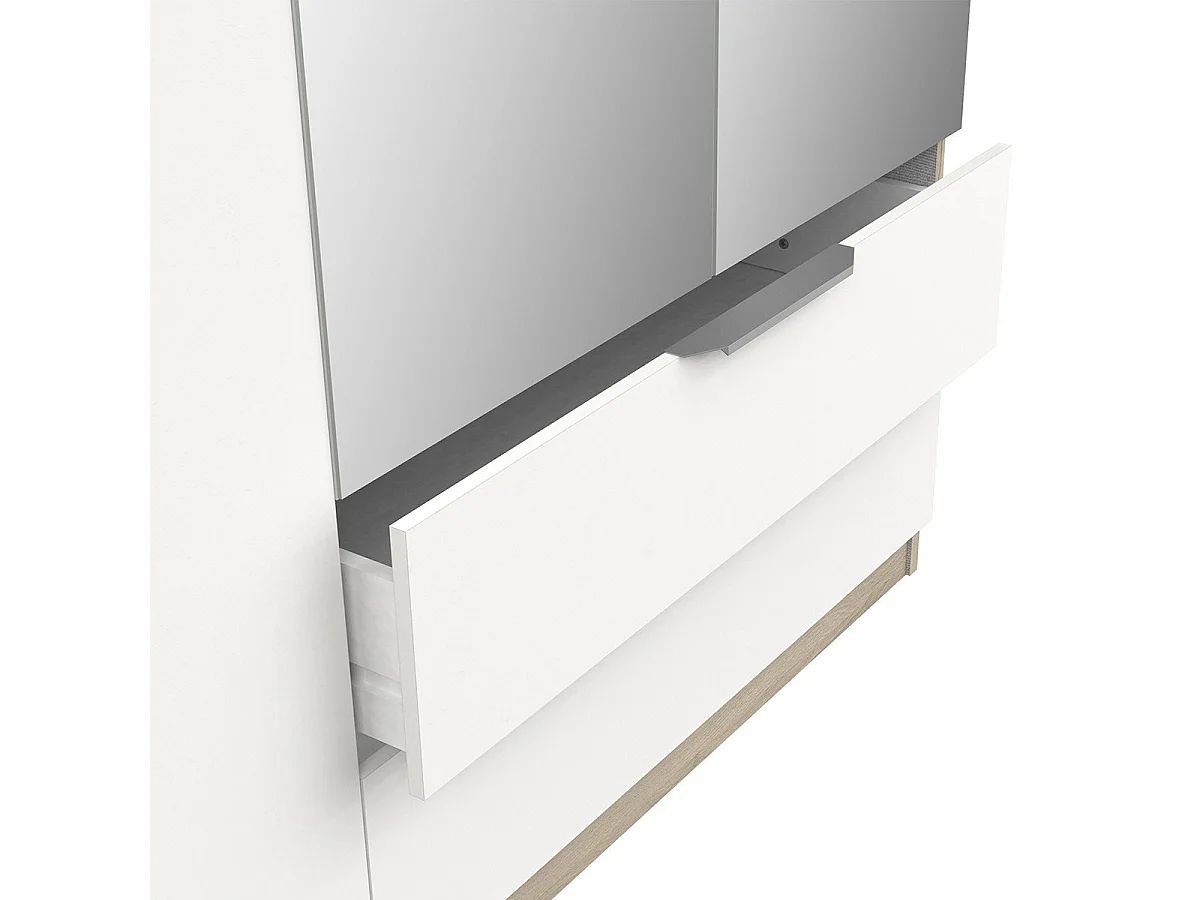 4-deurs kast met spiegel - GHOST - Wit en Eik - 157,3 x 51,1 x 203 cm - DEMEYERE