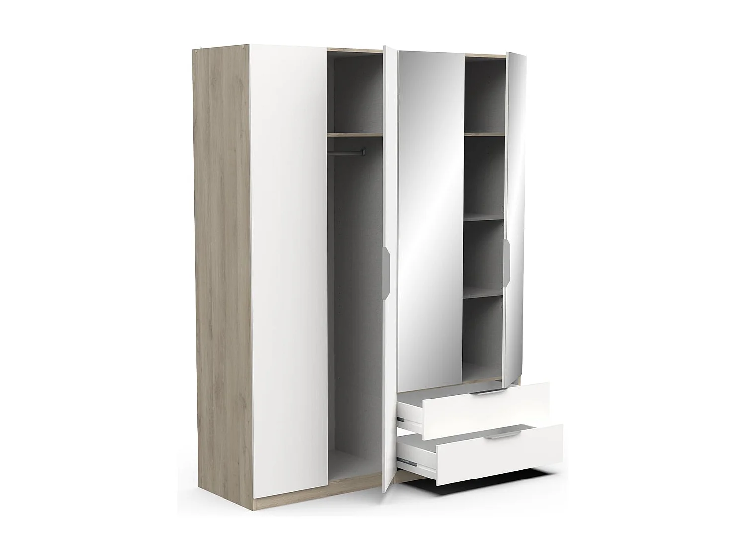 4-deurs kast met spiegel - GHOST - Wit en Eik - 157,3 x 51,1 x 203 cm - DEMEYERE