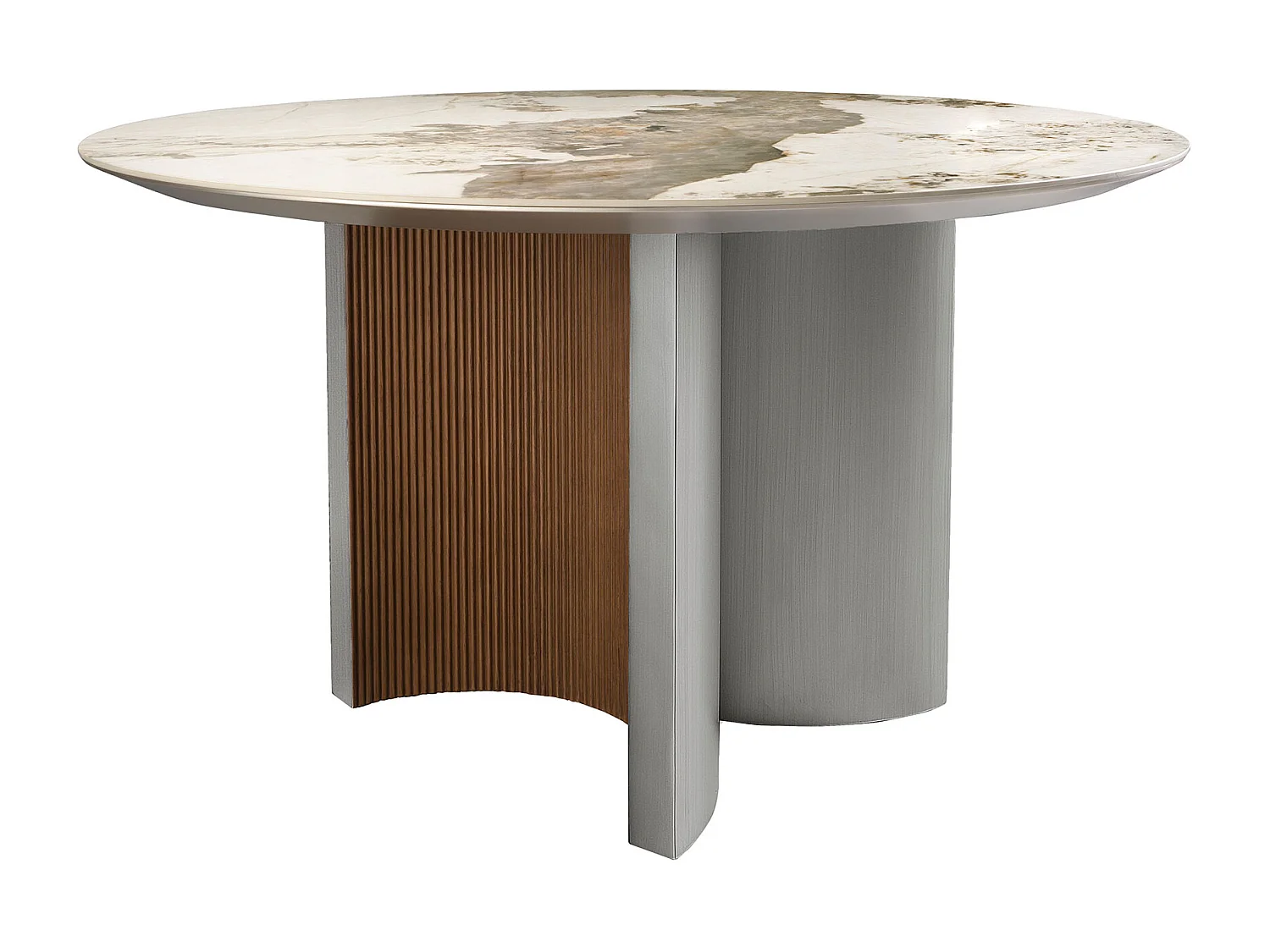 Runder Esstisch aus Porzellanmarmor, Nussbaum und silberfarbenem Holz 1148 ANGEL CERDA