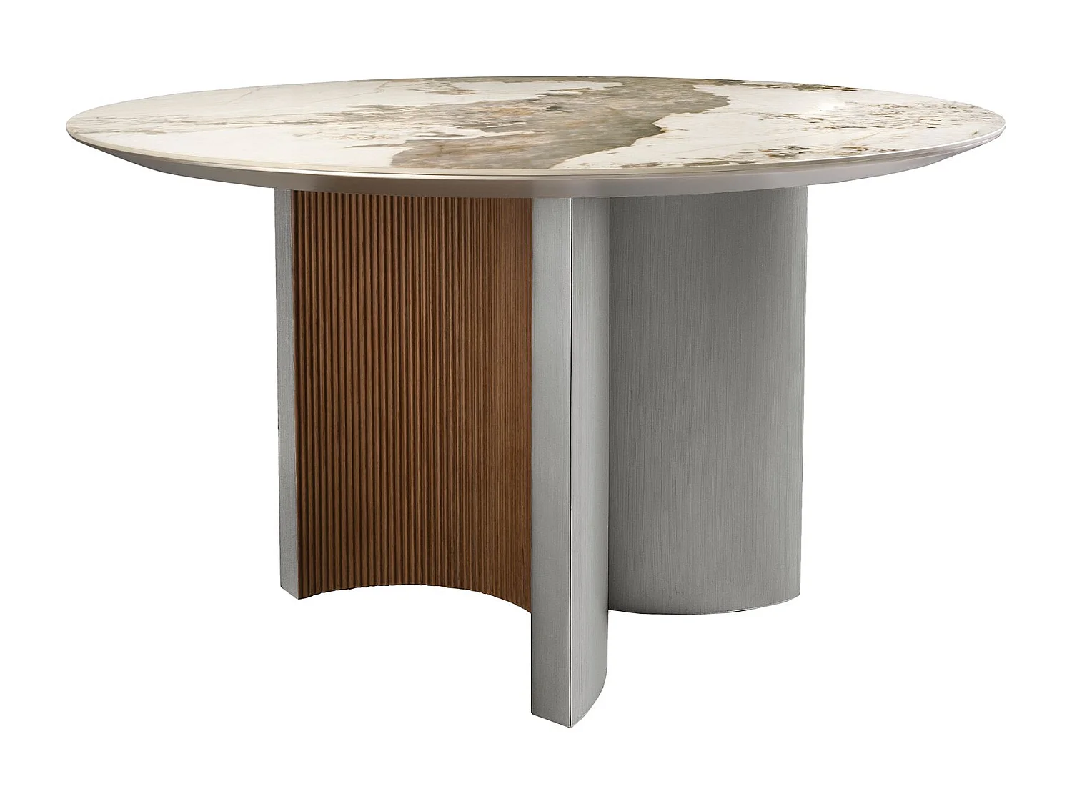 Table de salle à manger ronde en marbre porcelaine, noyer et bois argenté 1148 ANGEL CERDA