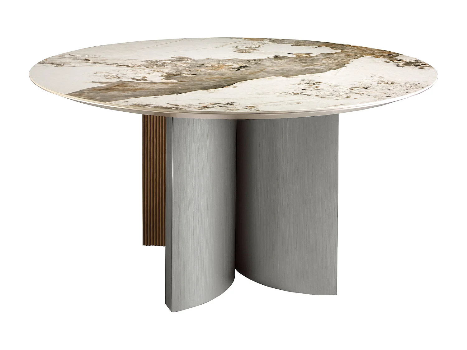 Table de salle à manger ronde en marbre porcelaine, noyer et bois argenté 1148 ANGEL CERDA