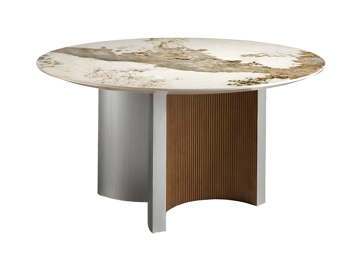 Table de salle à manger ronde en marbre porcelaine, noyer et bois argenté 1148 ANGEL CERDA