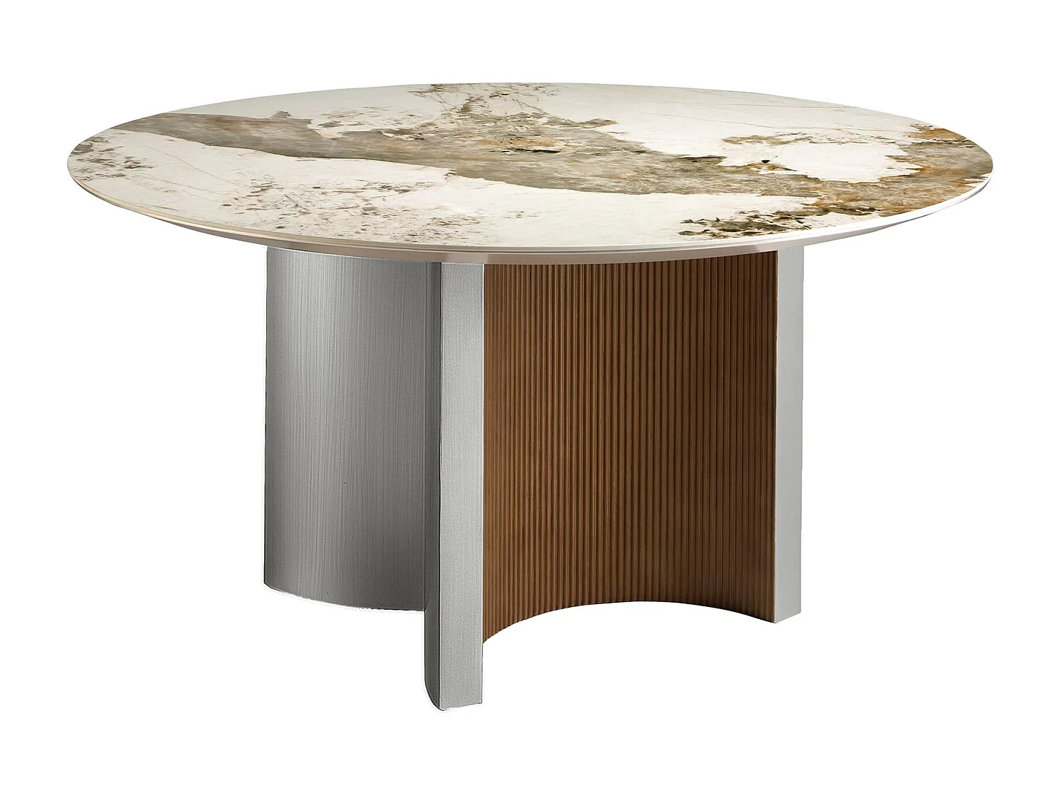 Ronde eettafel porselein marmer, walnoot en zilver MDF hout 1148 ANGEL CERDA