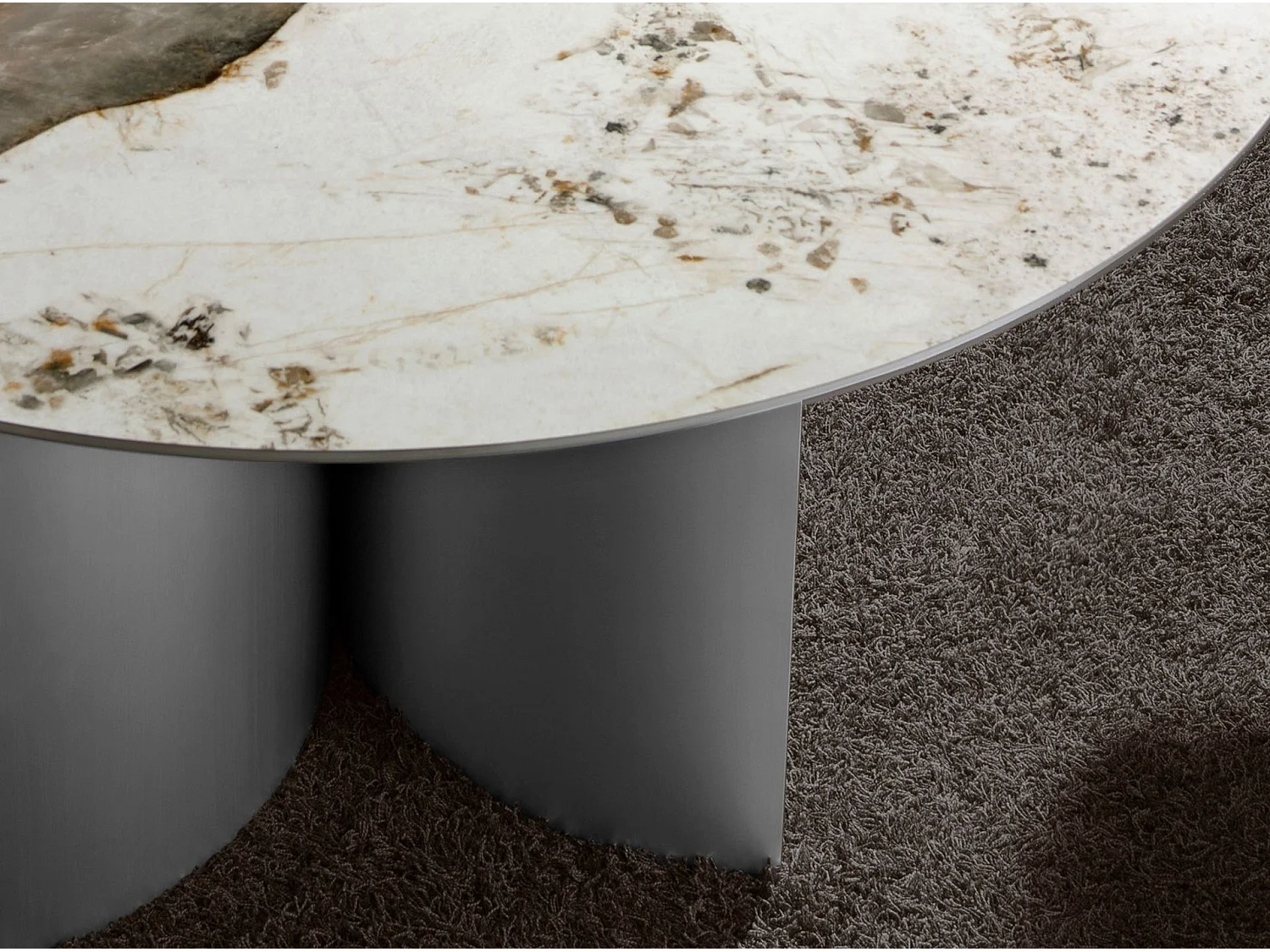 Ronde eettafel porselein marmer, walnoot en zilver MDF hout 1148 ANGEL CERDA