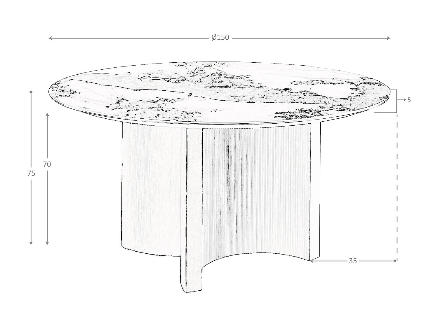 Ronde eettafel porselein marmer, walnoot en zilver MDF hout 1148 ANGEL CERDA