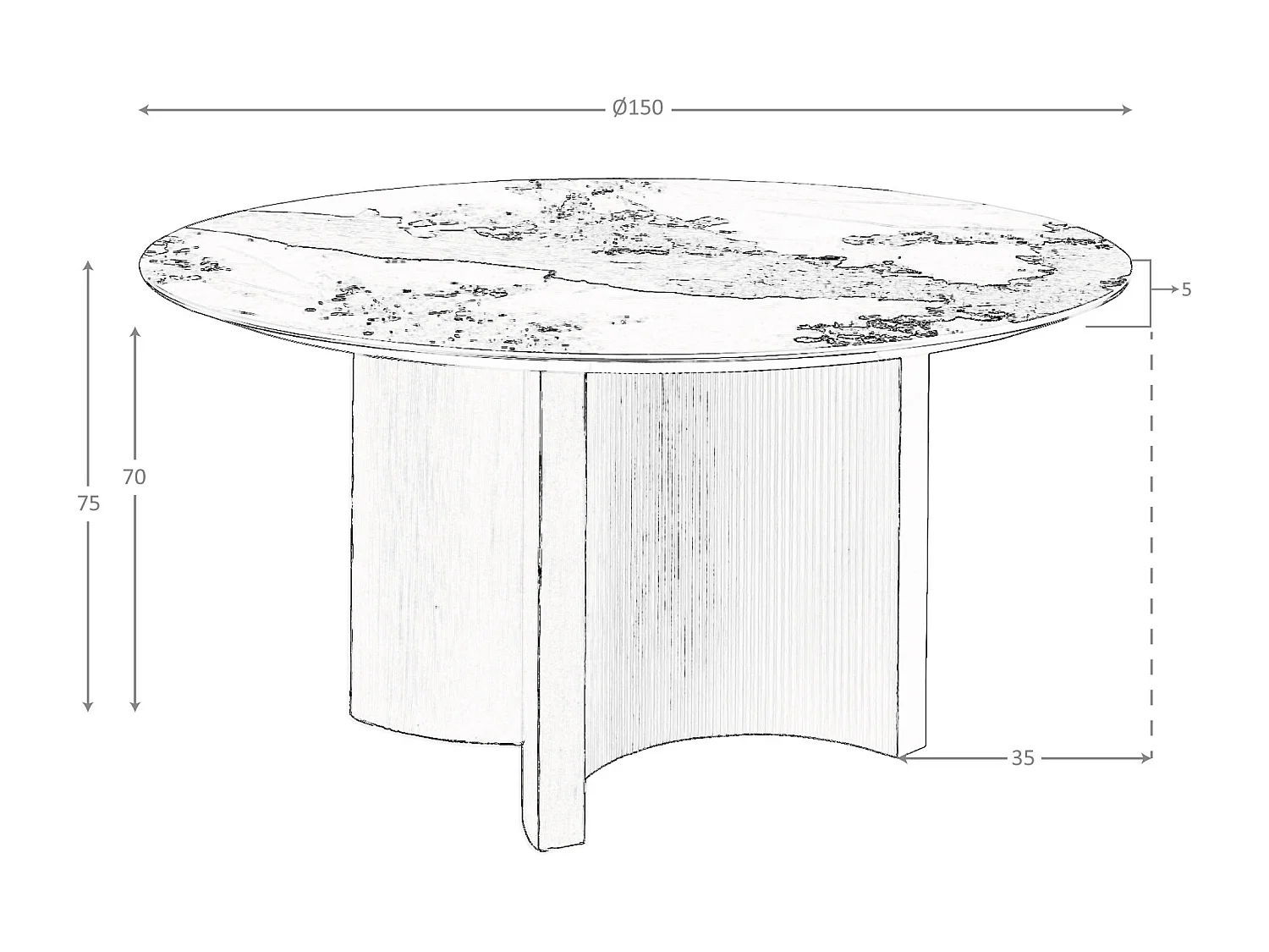 Ronde eettafel porselein marmer, walnoot en zilver MDF hout 1148 ANGEL CERDA