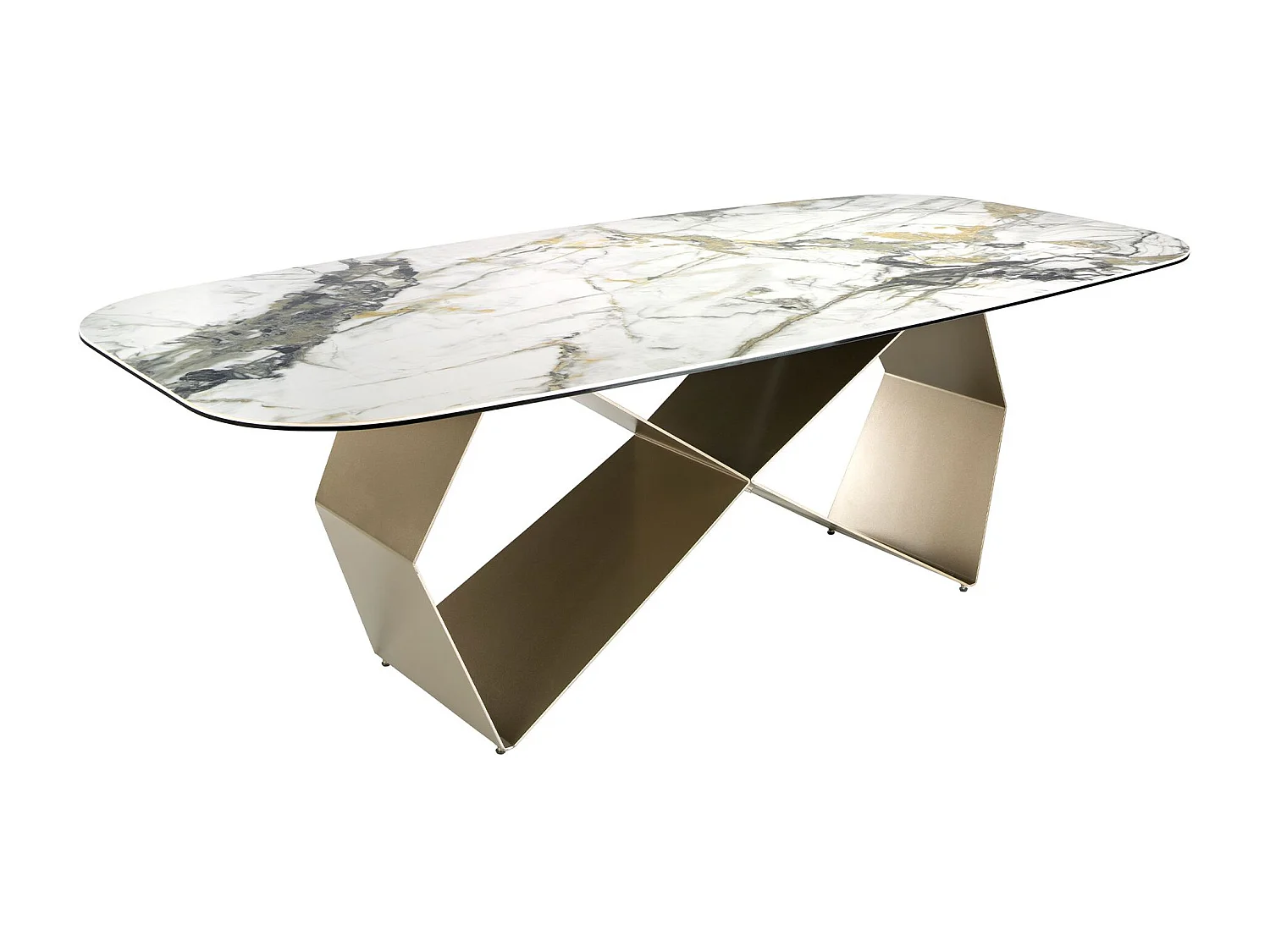 Table de salle à manger rectangulaire en marbre porcelaine et acier couleur champagne 1140 ANGEL CERDA