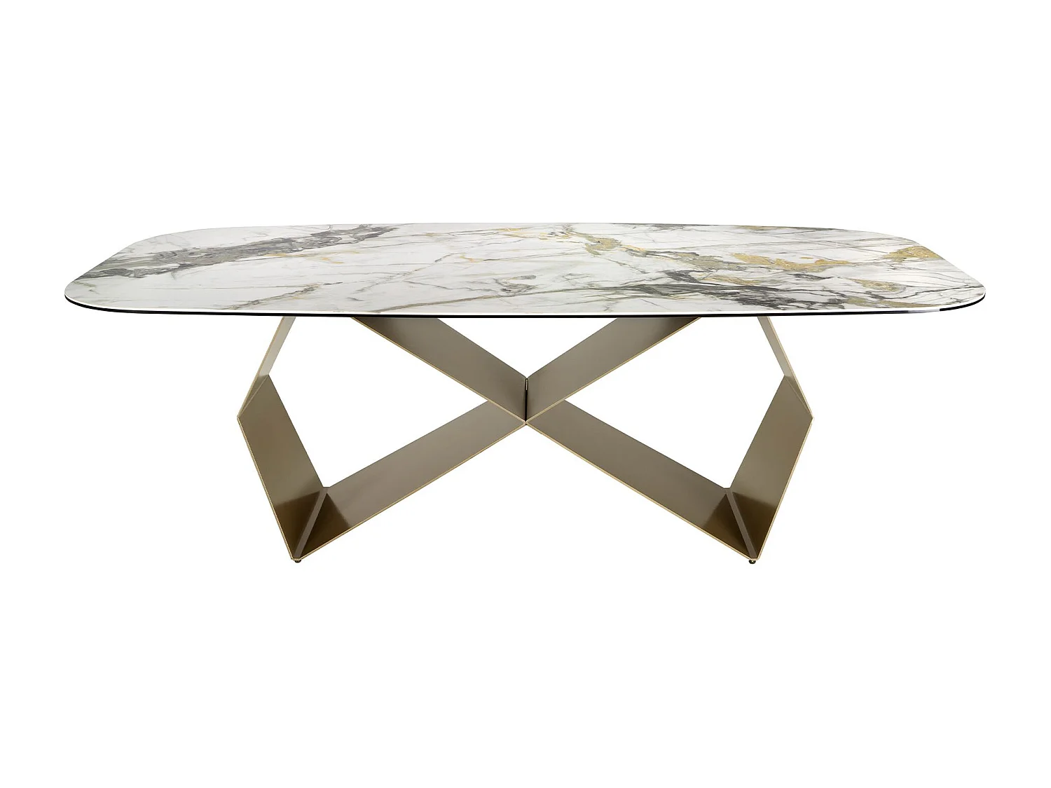 Table de salle à manger rectangulaire en marbre porcelaine et acier couleur champagne 1140 ANGEL CERDA