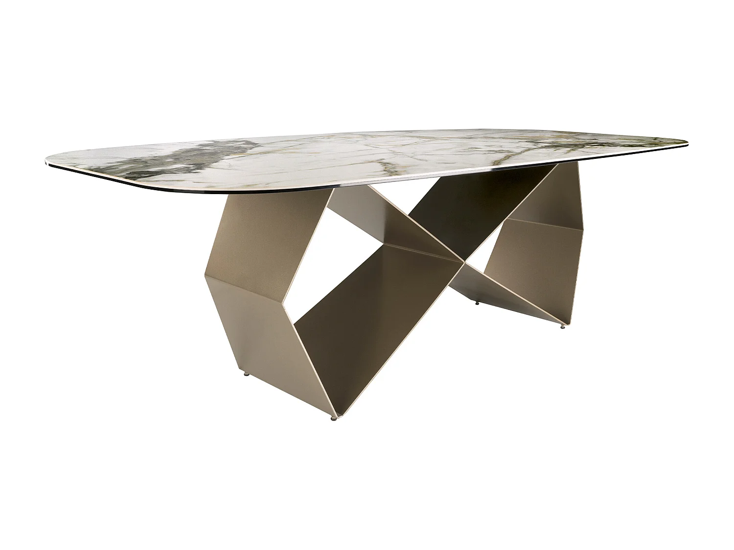 Table de salle à manger rectangulaire en marbre porcelaine et acier couleur champagne 1140 ANGEL CERDA