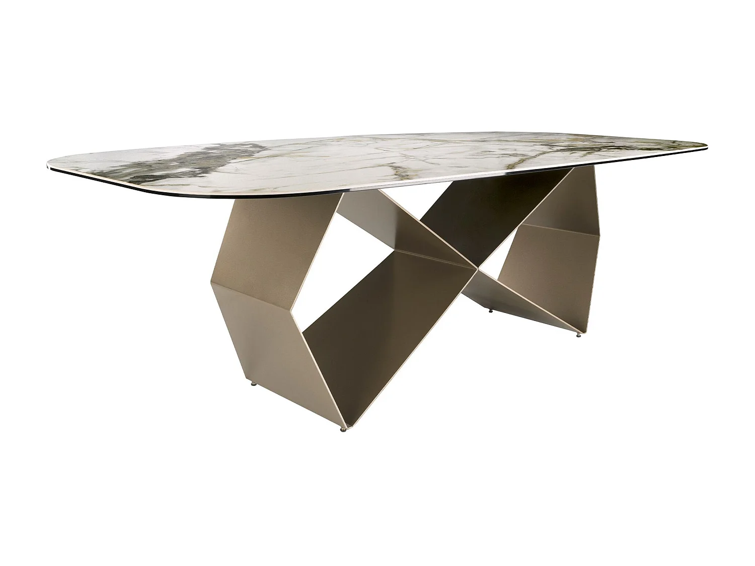 Table de salle à manger rectangulaire en marbre porcelaine et acier couleur champagne 1140 ANGEL CERDA