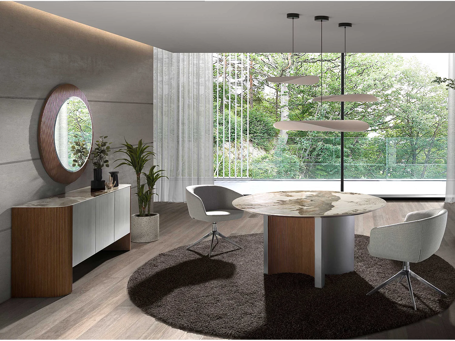 Buffet en bois argenté, noyer et plateau en marbre de porcelaine 3261 ANGEL CERDA