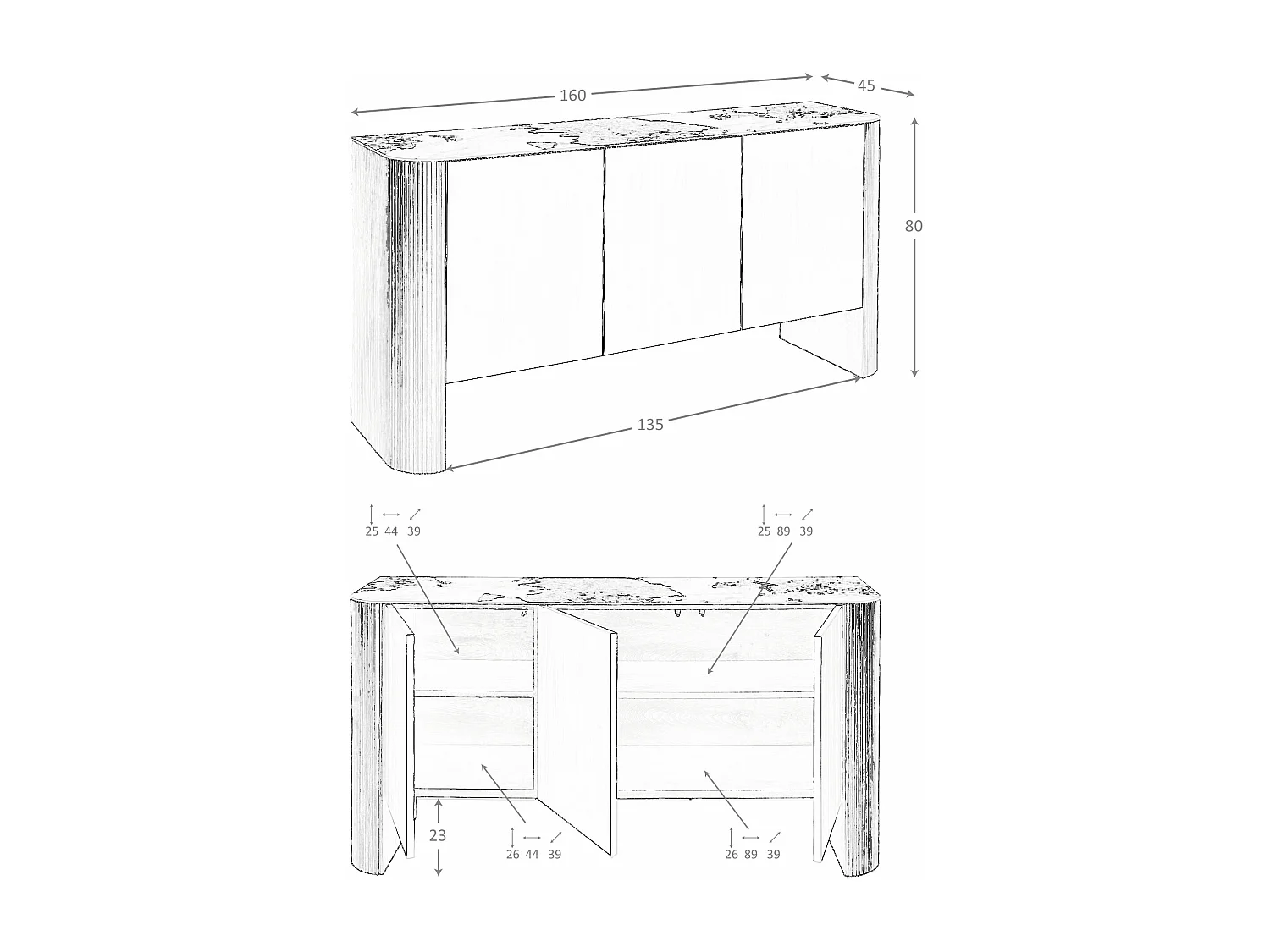 Buffet en bois argenté, noyer et plateau en marbre de porcelaine 3261 ANGEL CERDA