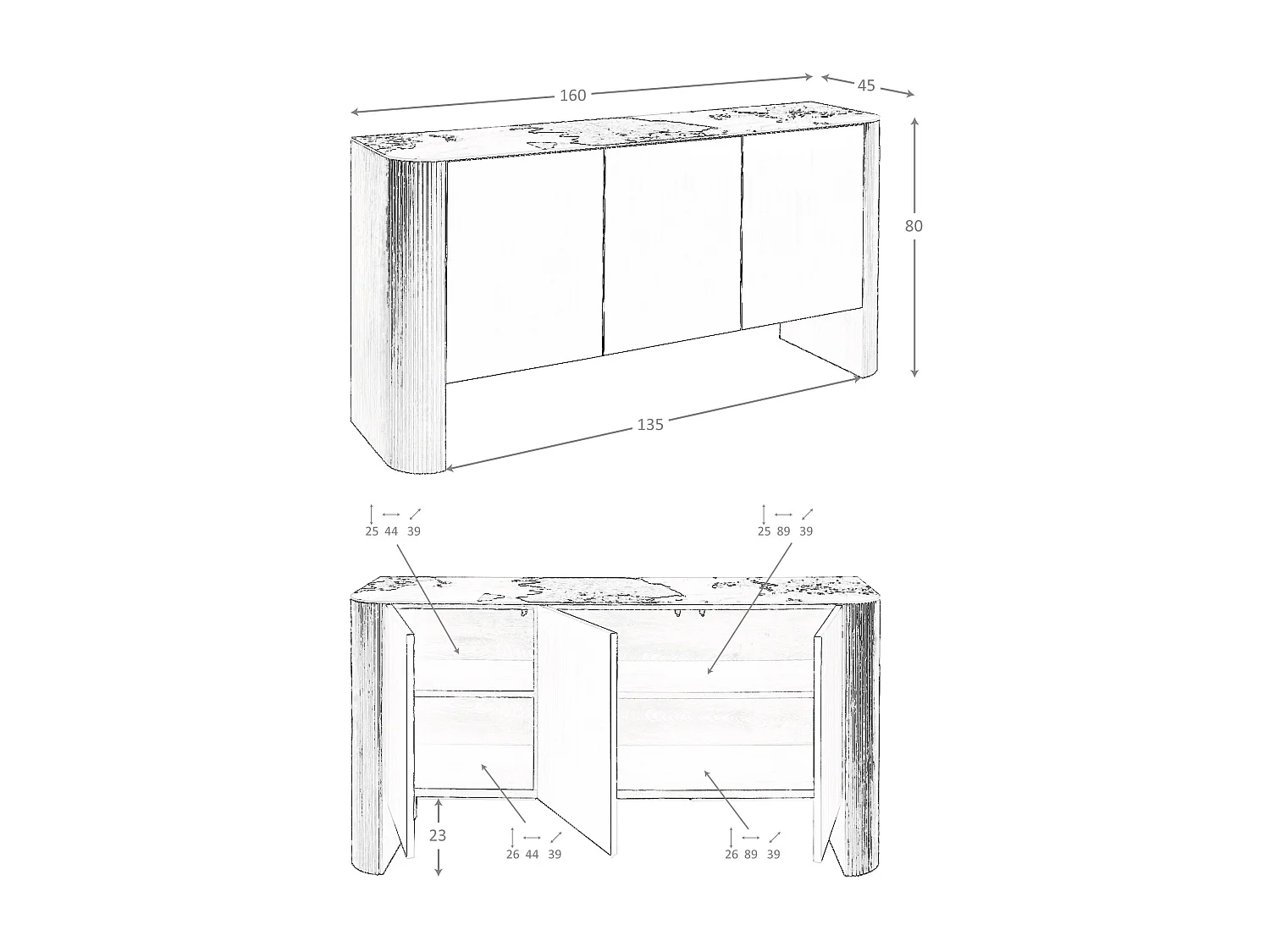 Buffet en bois argenté, noyer et plateau en marbre de porcelaine 3261 ANGEL CERDA