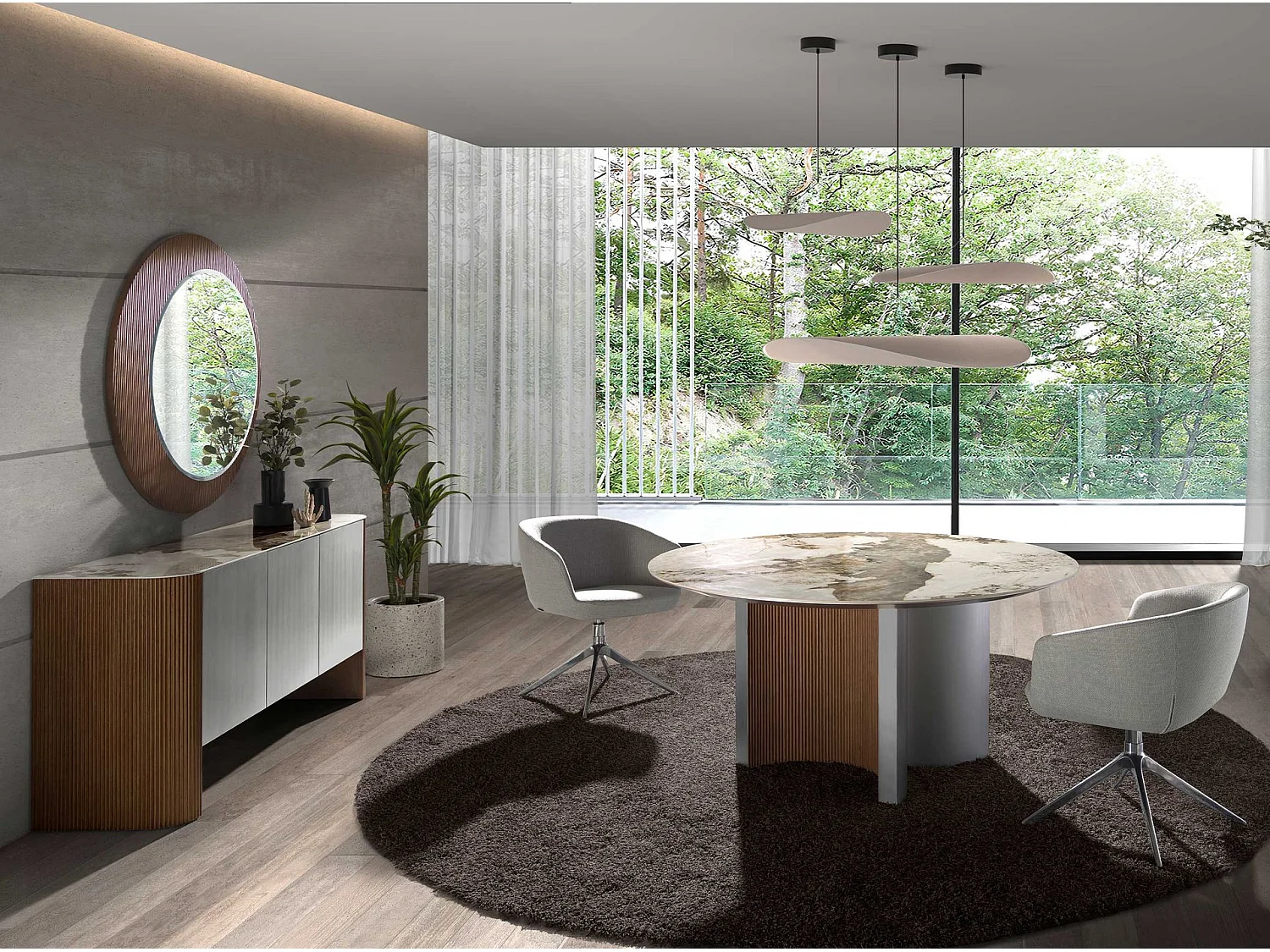 Kredens srebrne drewno, orzech i porcelanowy marmurowy blat 3261 ANGEL CERDA