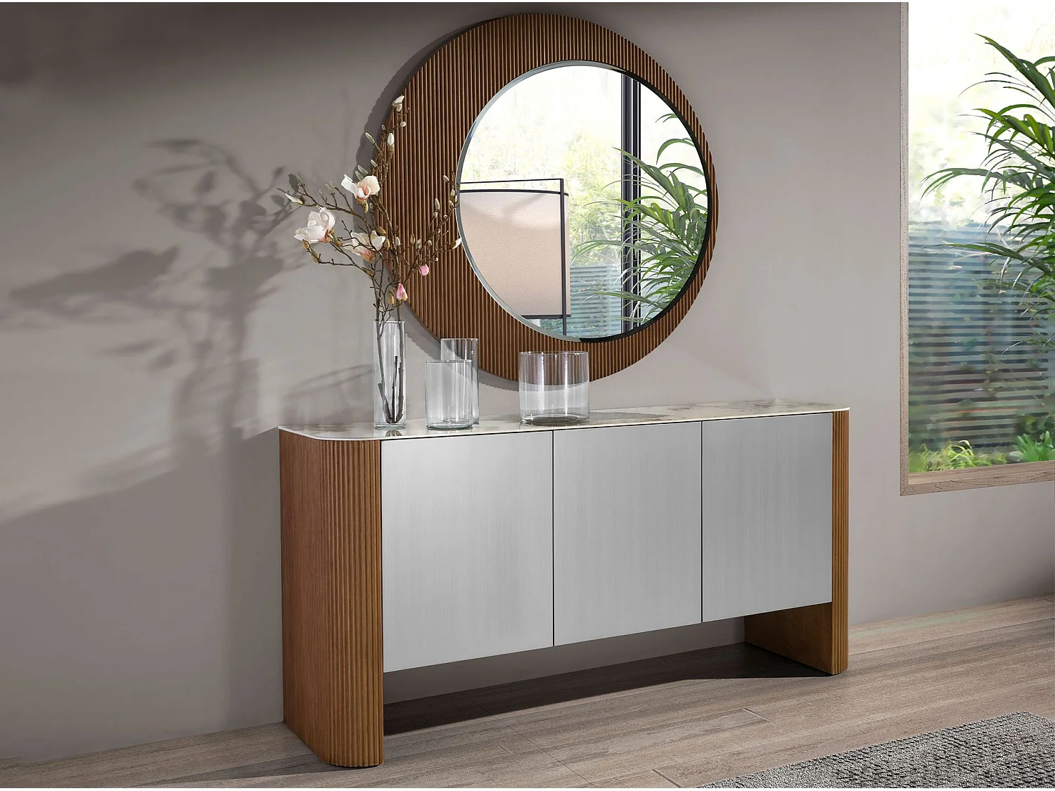Buffet en bois argenté, noyer et plateau en marbre de porcelaine 3261 ANGEL CERDA