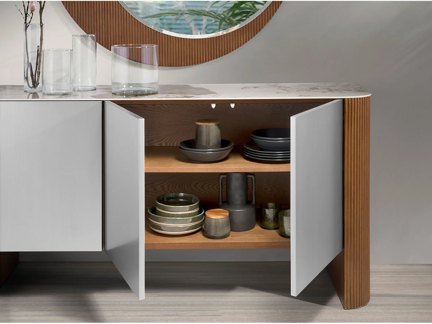 Buffet en bois argenté, noyer et plateau en marbre de porcelaine 3261 ANGEL CERDA