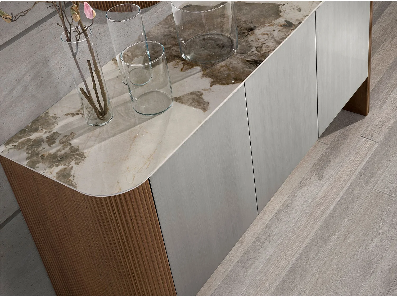 Buffet en bois argenté, noyer et plateau en marbre de porcelaine 3261 ANGEL CERDA