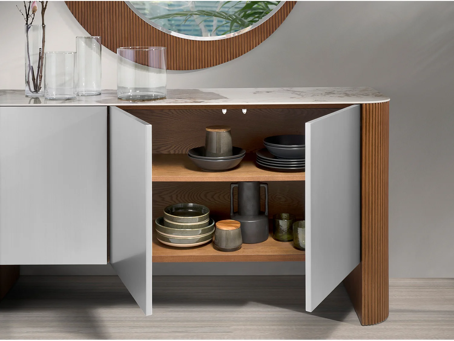 Buffet en bois argenté, noyer et plateau en marbre de porcelaine 3261 ANGEL CERDA