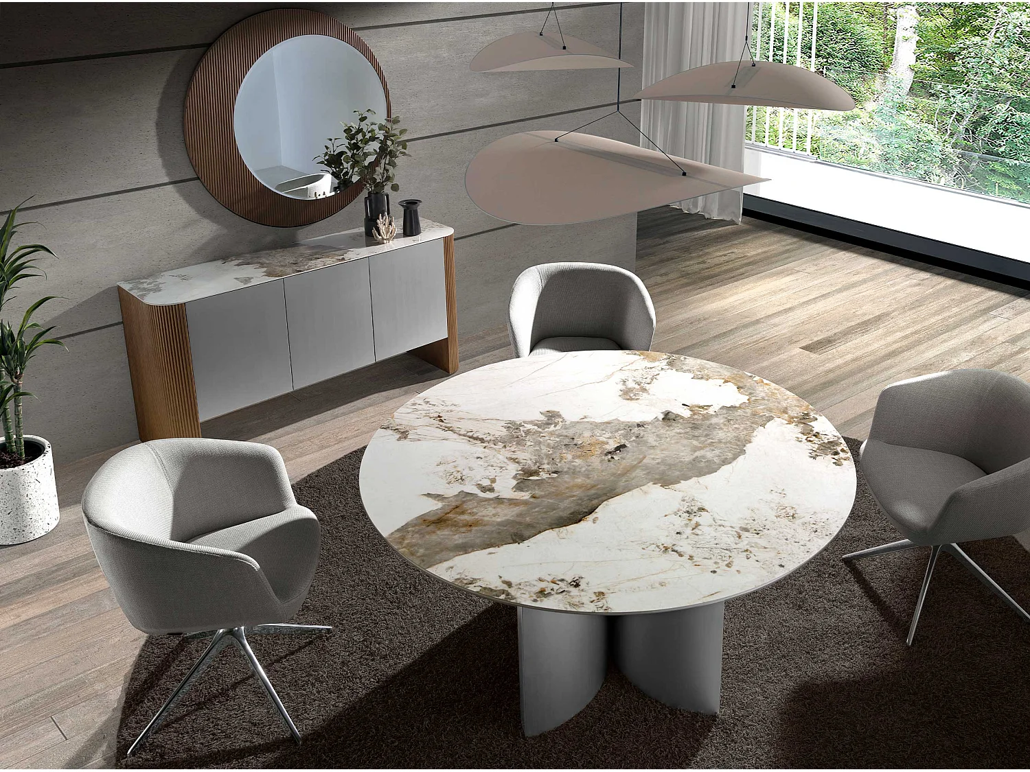 Dressoir van zilver hout, walnoot en porselein marmeren blad 3261 ANGEL CERDA