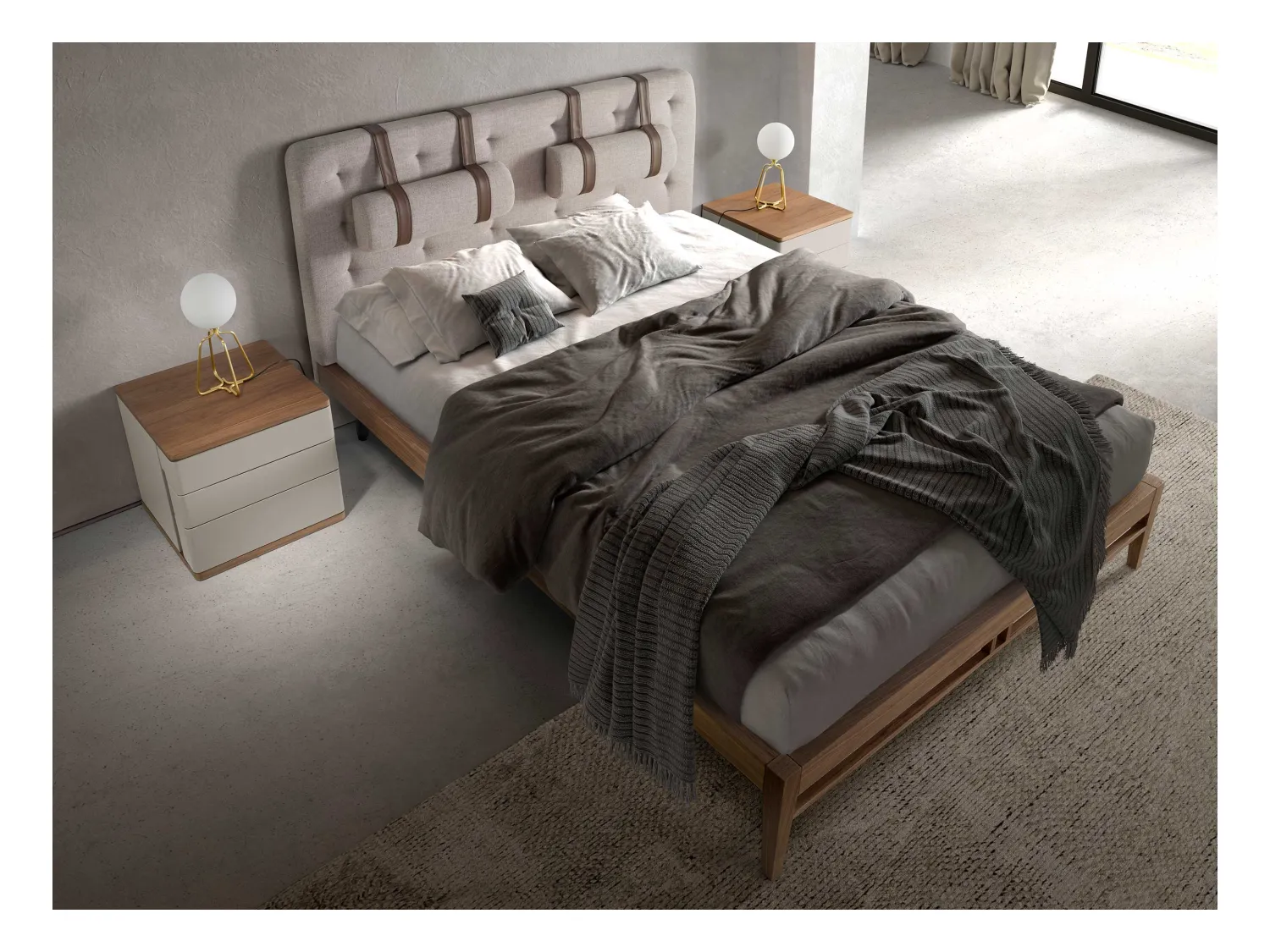 Lit tufté en tissu gris 7179 ANGEL CERDA