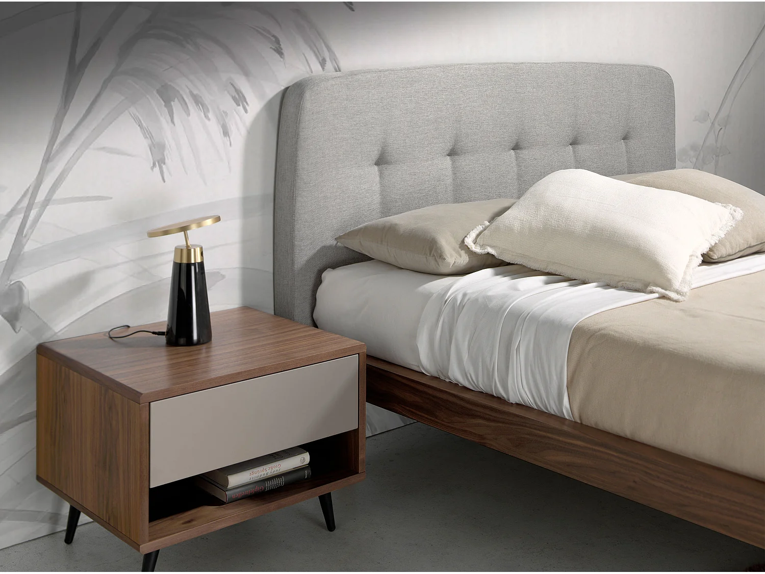 Lit tufté en tissu gris 7177 ANGEL CERDA