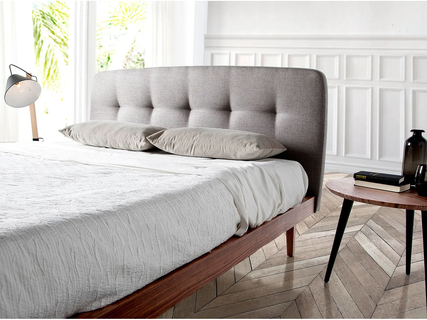 Lit tufté en tissu gris 7177 ANGEL CERDA