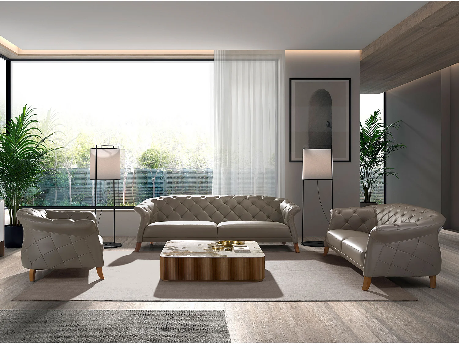 Canapé Chester 2 places cuir gris 6187 ANGEL CERDA