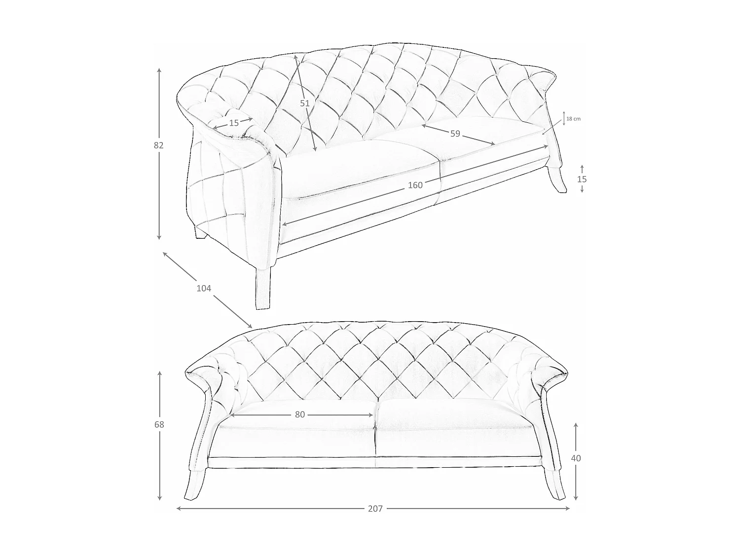 Canapé Chester 2 places cuir gris 6187 ANGEL CERDA