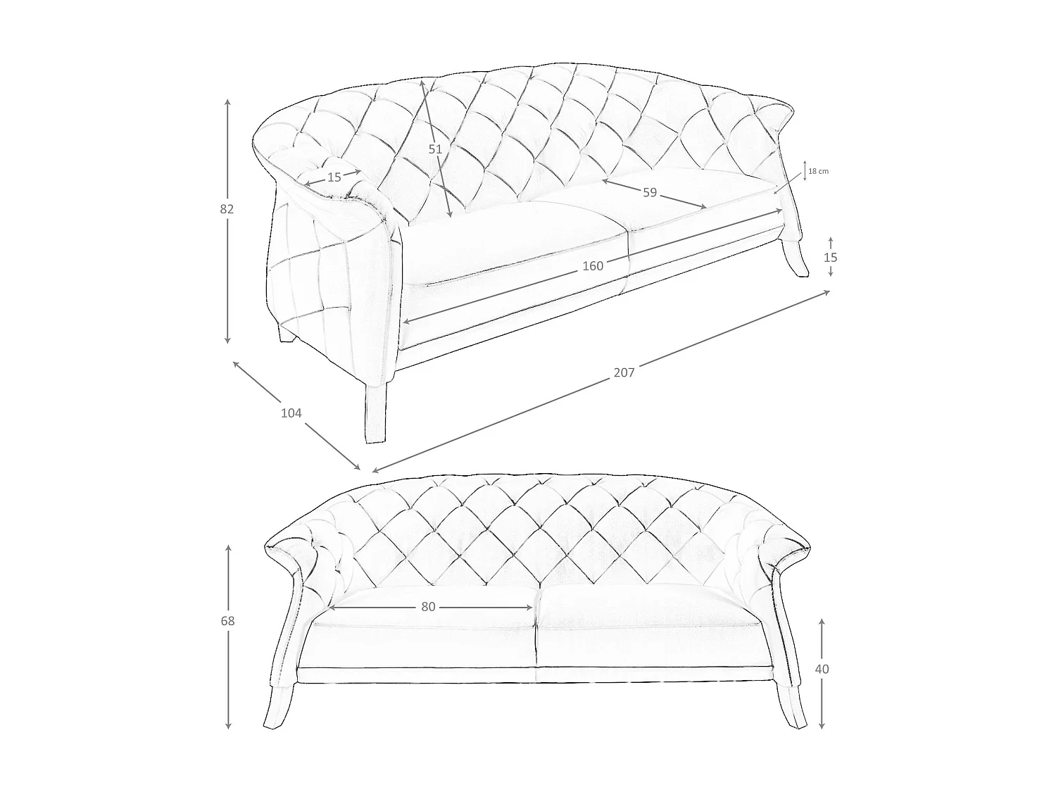 Chester Sofa 2 Sitzer grau Leder 6187 ANGEL CERDA