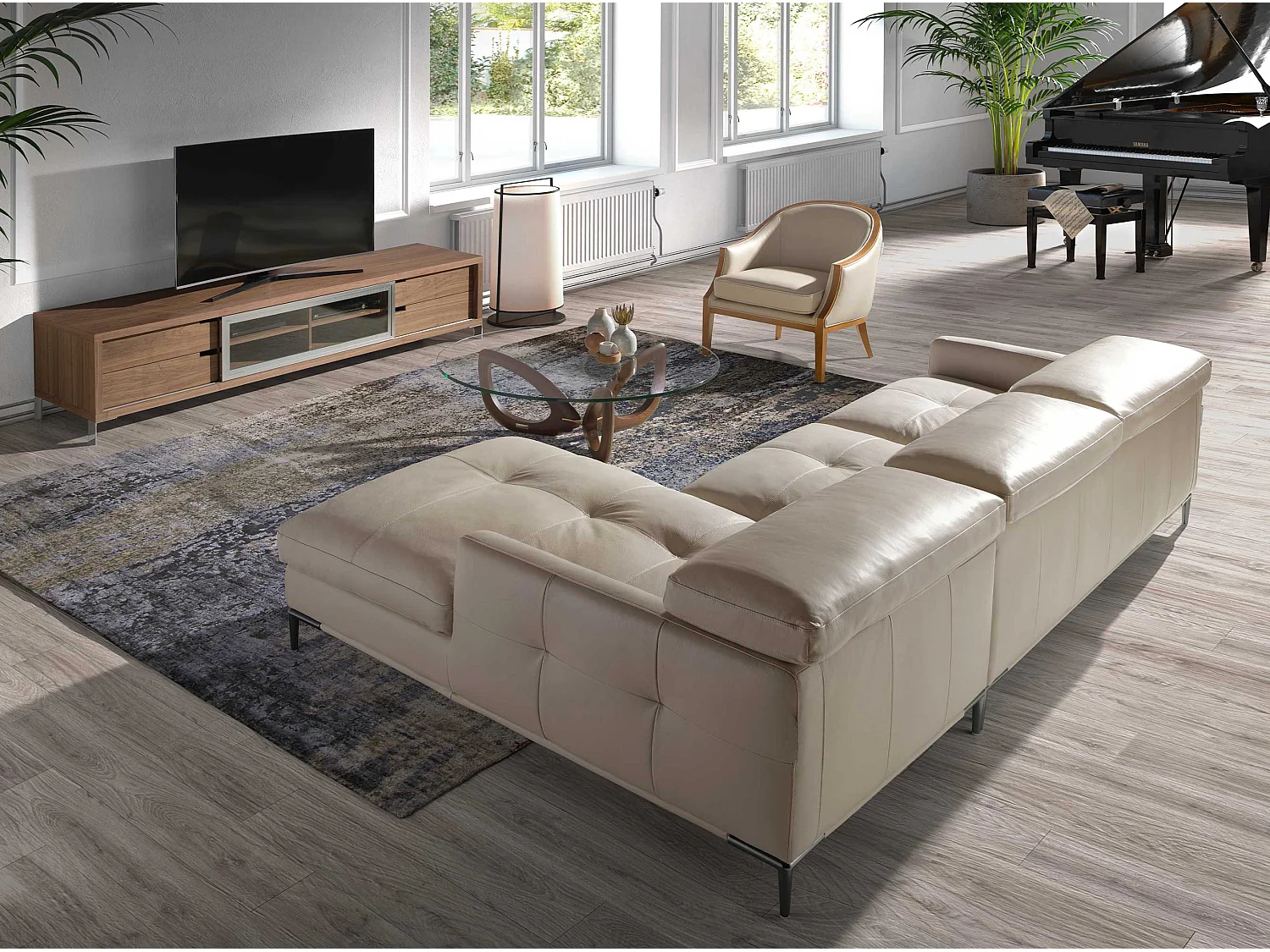 Chaiselongue-Sofa rechts sandfarbenes Leder  6201 ANGEL CERDA