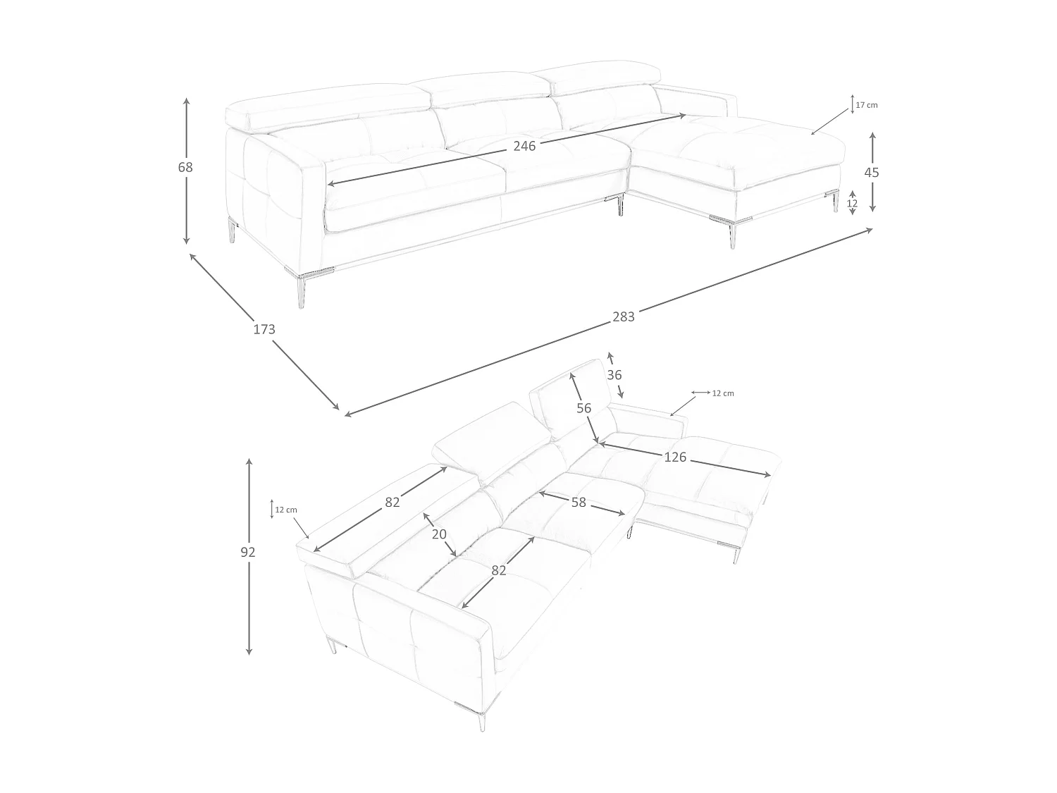 Chaiselongue-Sofa rechts sandfarbenes Leder  6201 ANGEL CERDA