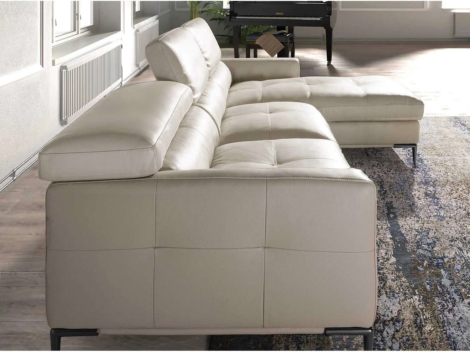 Canapé d'angle convertible 5 places avec coffre en cuir turquoise
