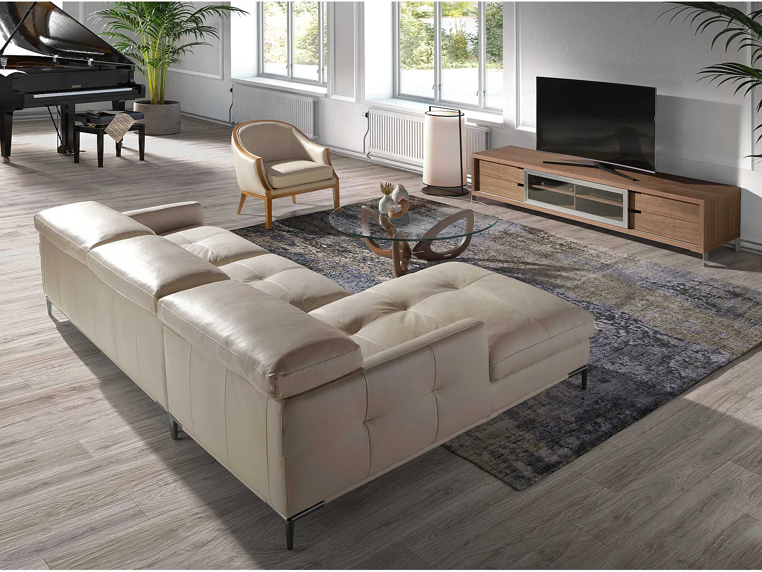 Canapé chaise longue gauche cuir sable