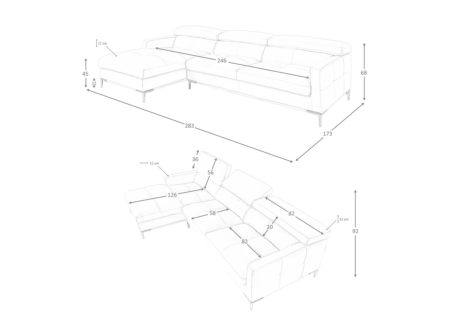 Canapé chaise longue gauche cuir sable
