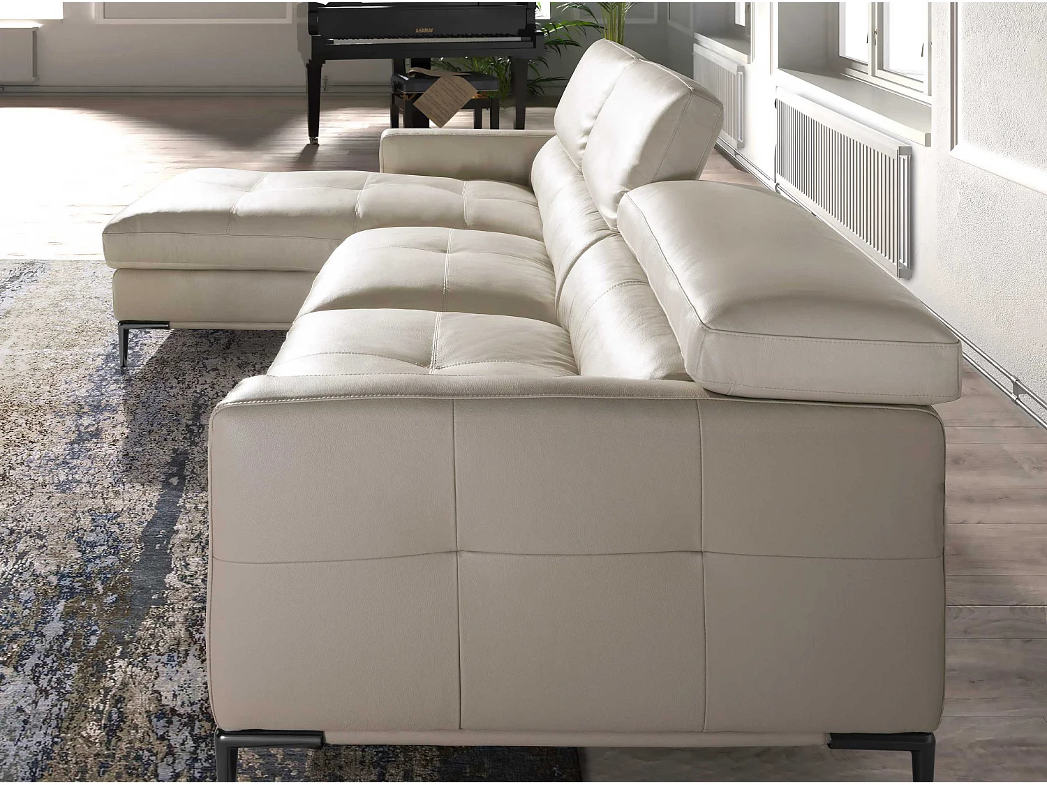 Canapé chaise longue gauche cuir sable