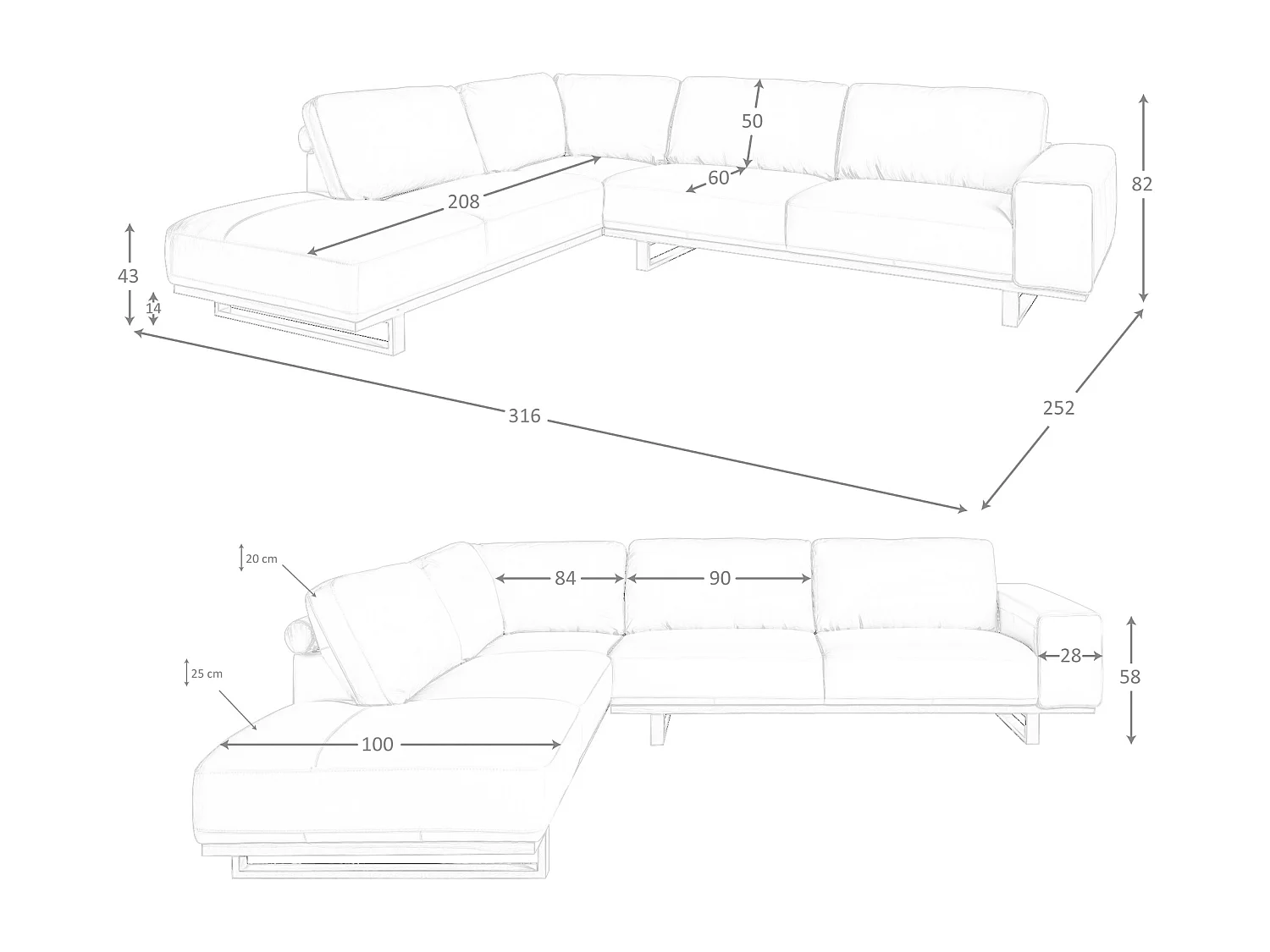 Ecksofa links Leder sand 6204 ANGEL CERDA