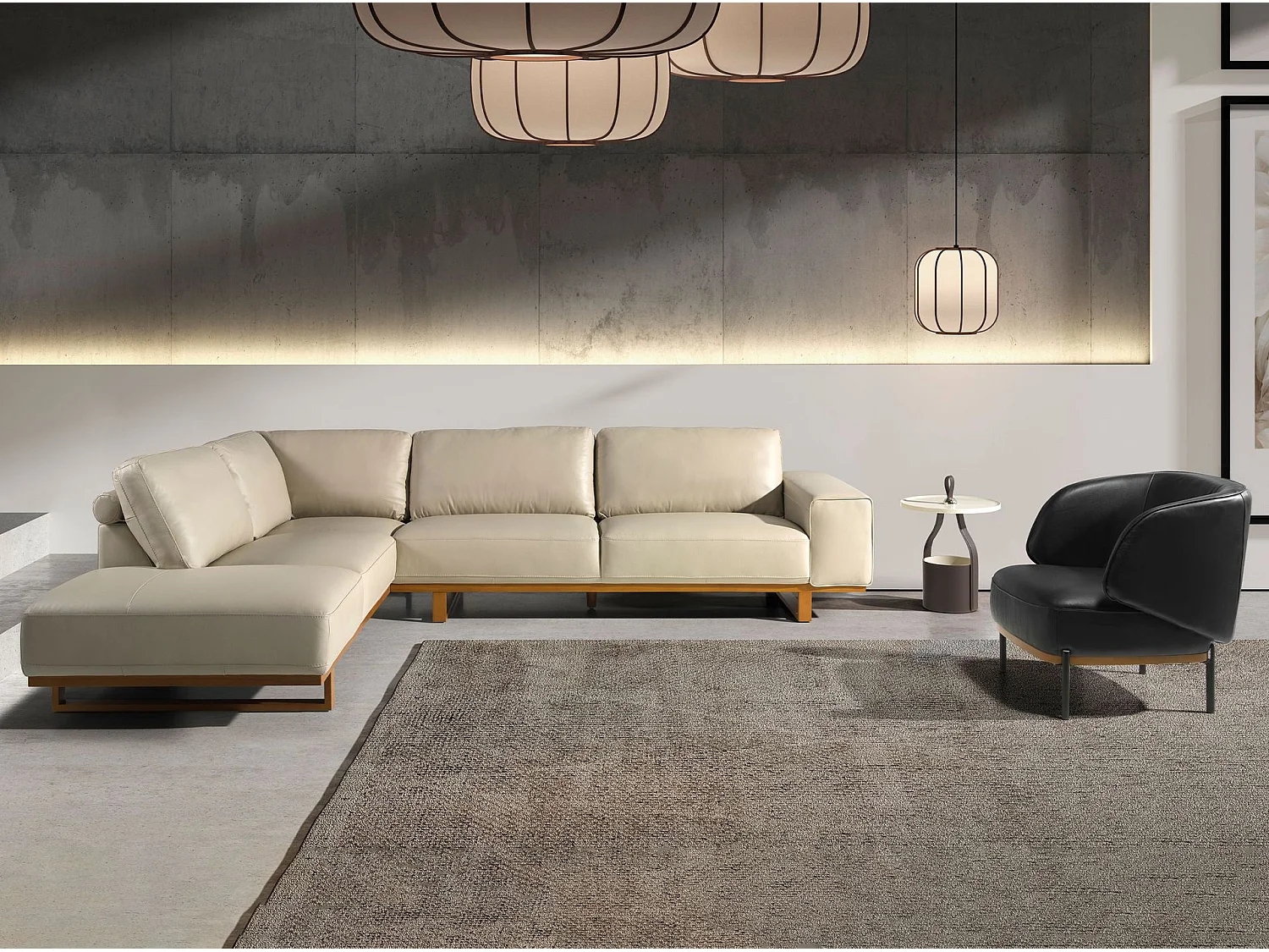 Canapé d'angle gauche en cuir sable 6204 ANGEL CERDA