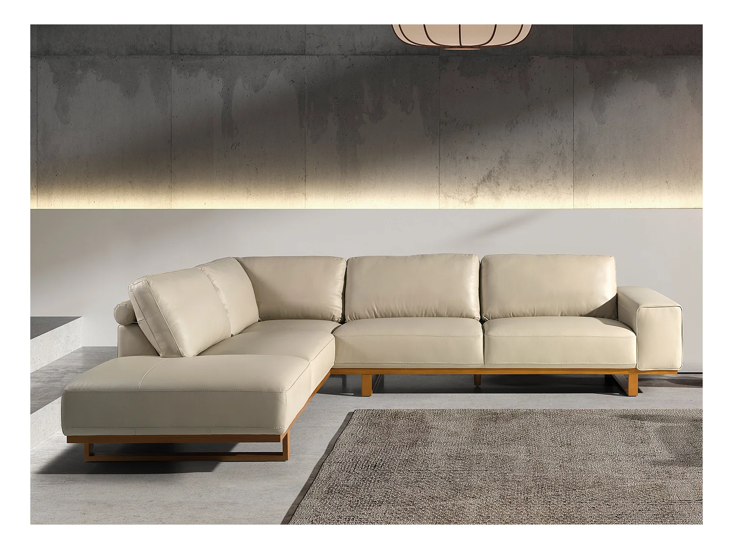 Canapé d'angle gauche en cuir sable 6204 ANGEL CERDA