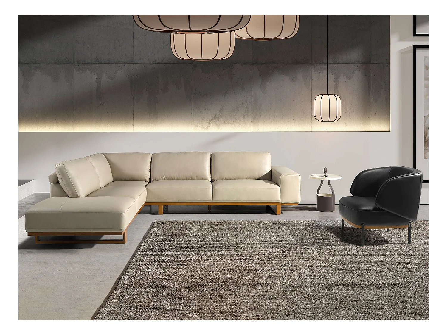 Canapé d'angle gauche en cuir sable 6204 ANGEL CERDA