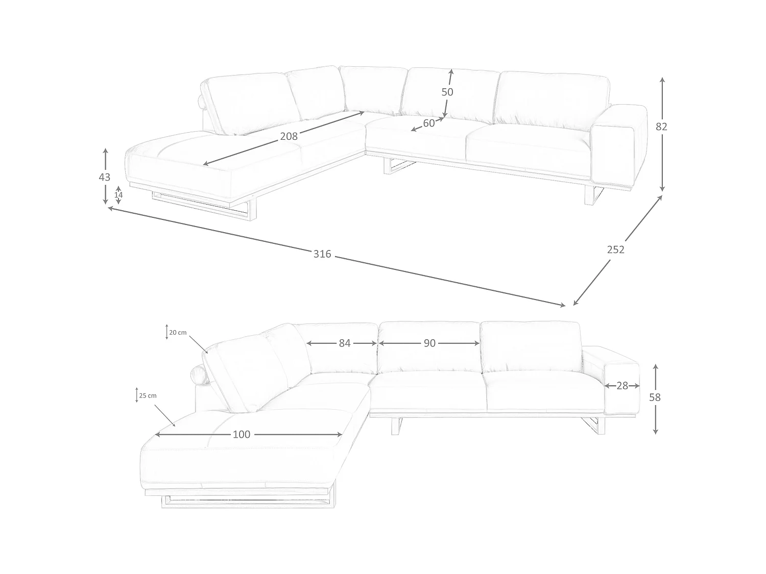 Canapé d'angle gauche en cuir sable 6204 ANGEL CERDA