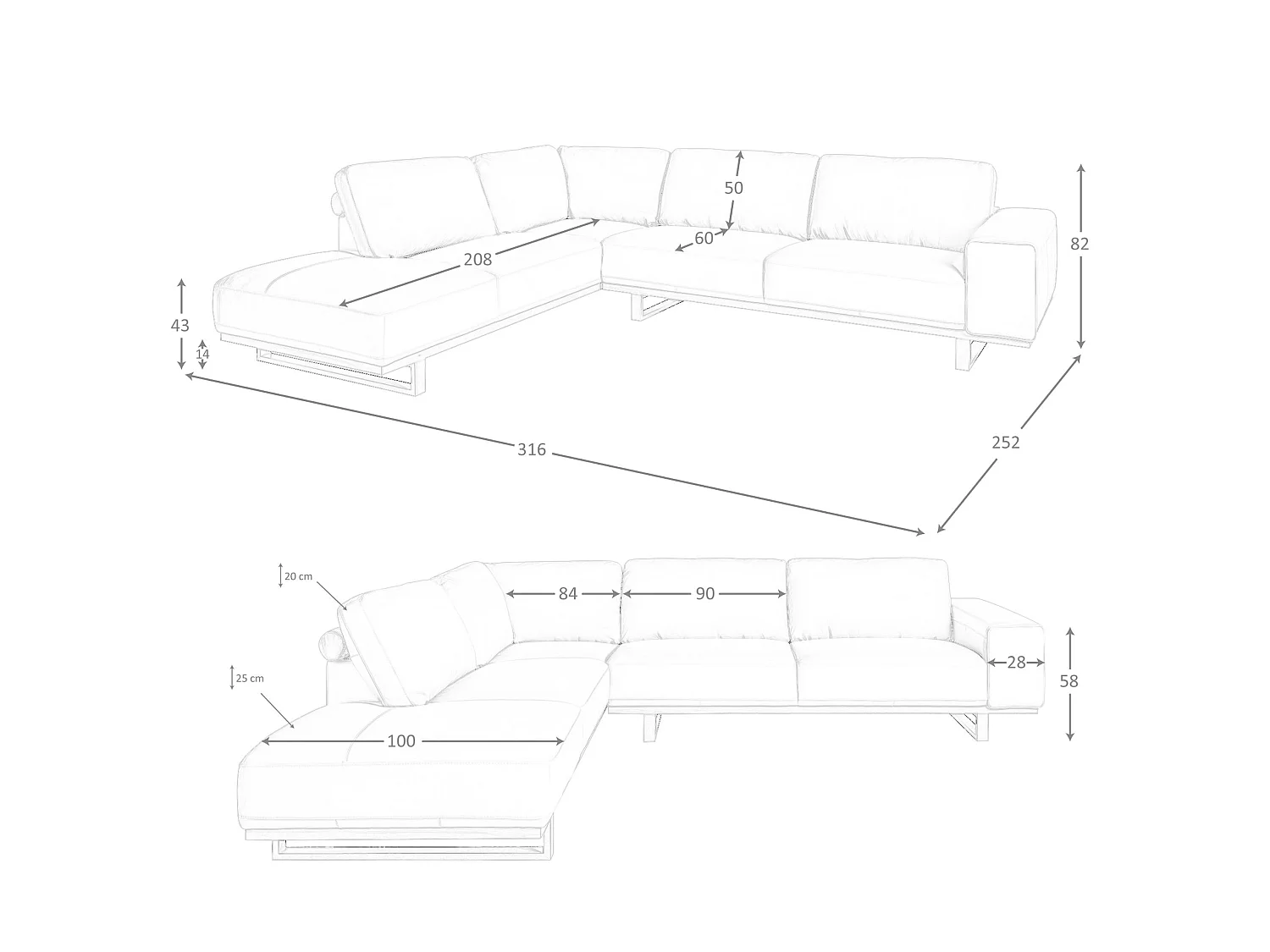 Ecksofa links Leder sand 6204 ANGEL CERDA