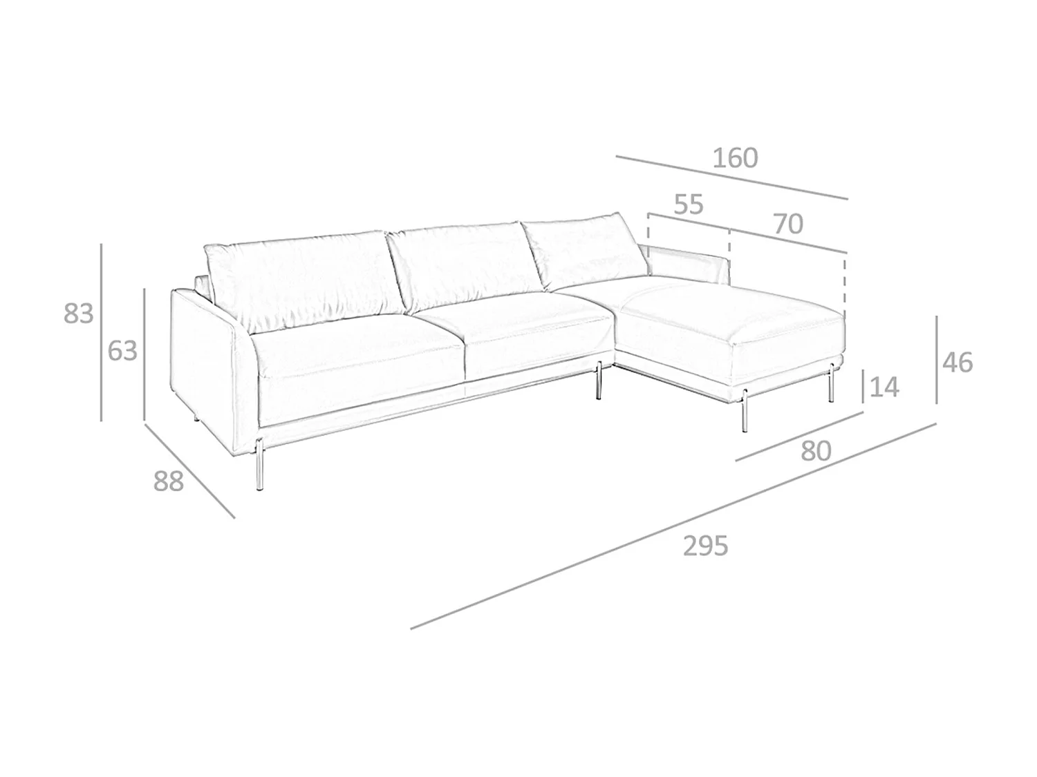 Divano chaise longue destro in pelle nera 6197 ANGEL CERDA