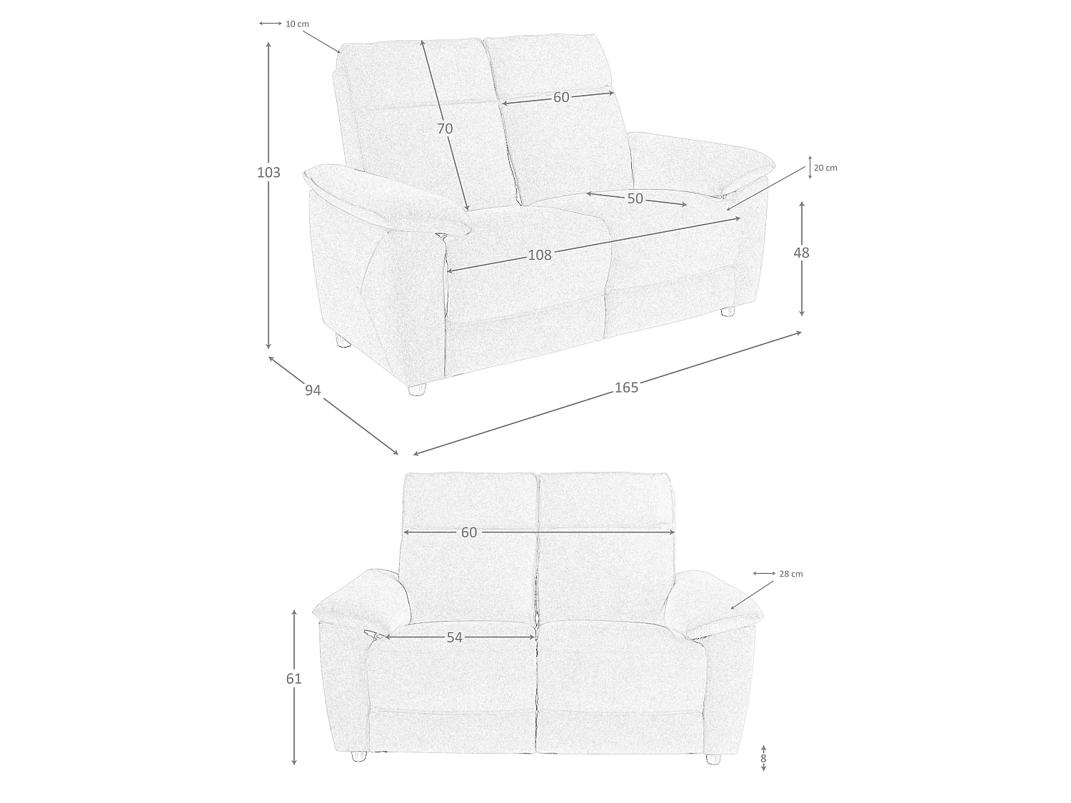 Canapé 2 places en tissu gris